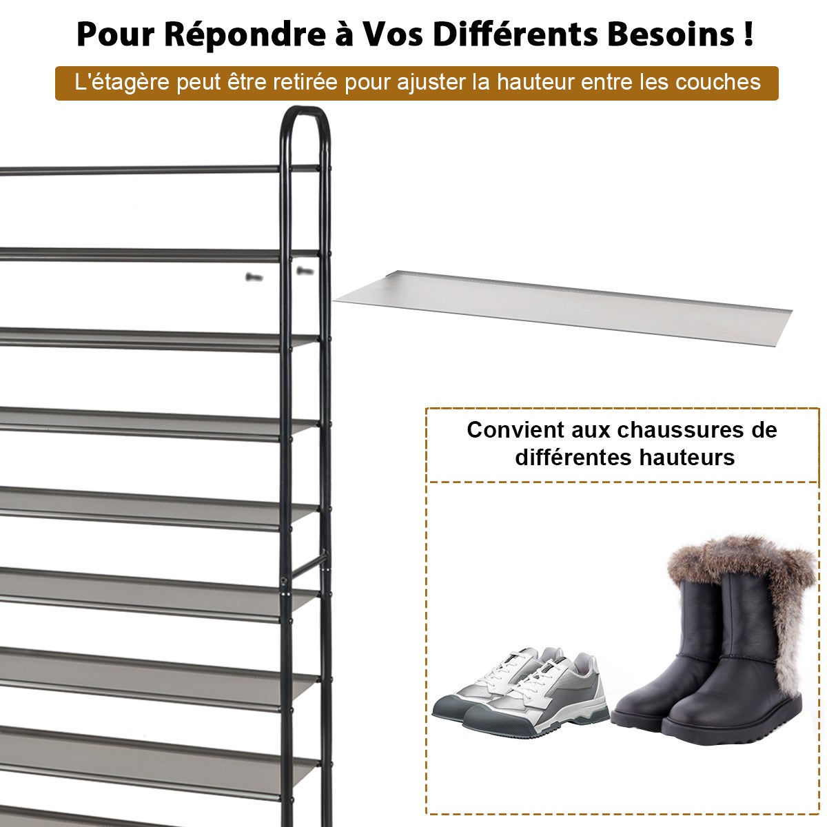 Étagère à Chaussures à 10 Niveaux, Rangement pour 50 Paires de Chaussures, Étagère Amovible - 5