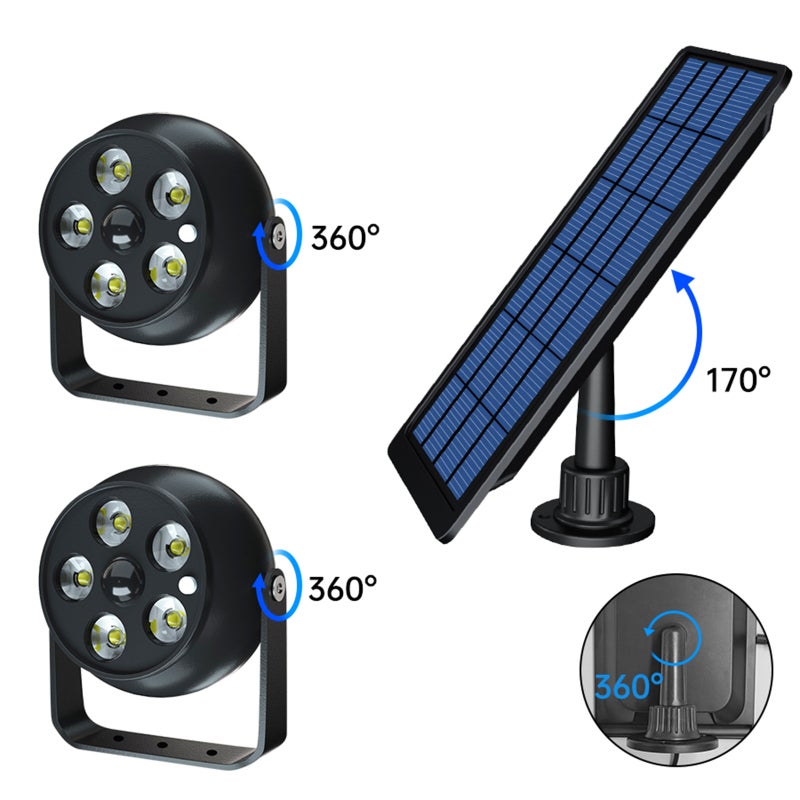 Projecteur solaire à double détecteur de mouvement, applique murale extérieure pour terrasse, 3 modes d'éclairage&nbsp;: lumière noire et lumière chaude - 2