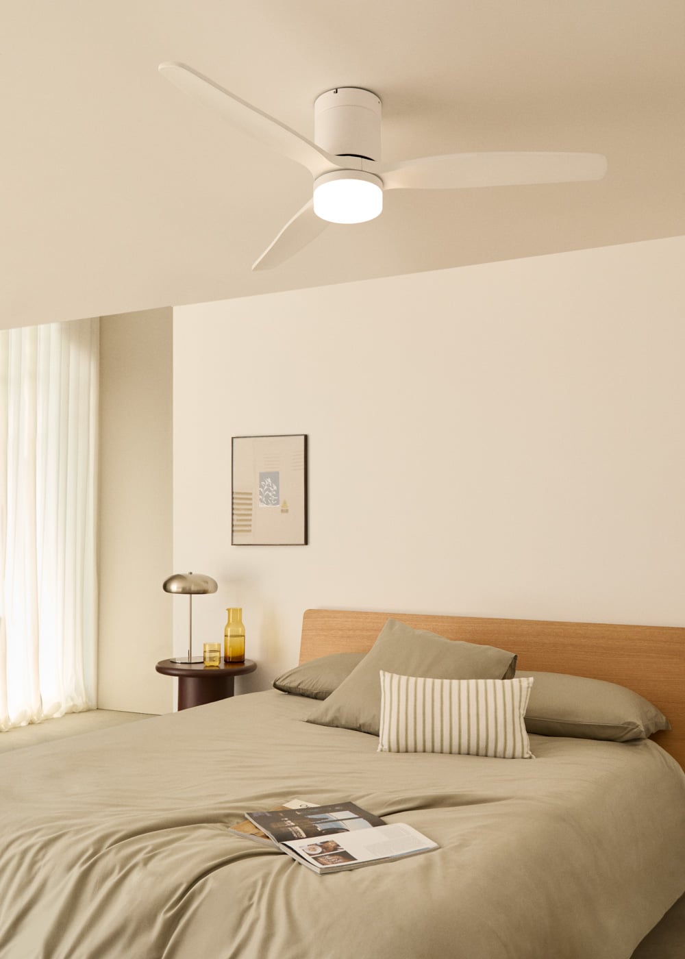 CREATE- WIND CALM M - Ventilador de teto silencioso de 40 W com pás técnicas em ABS Ø132cm - Com luz - com wifi - 3