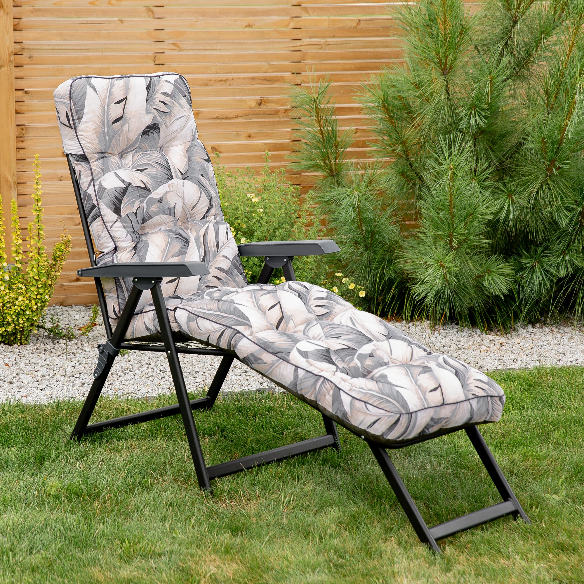 Leżak ogrodowy z podnóżkiem Lena Lounger Black Edition liściasty Patio - 2