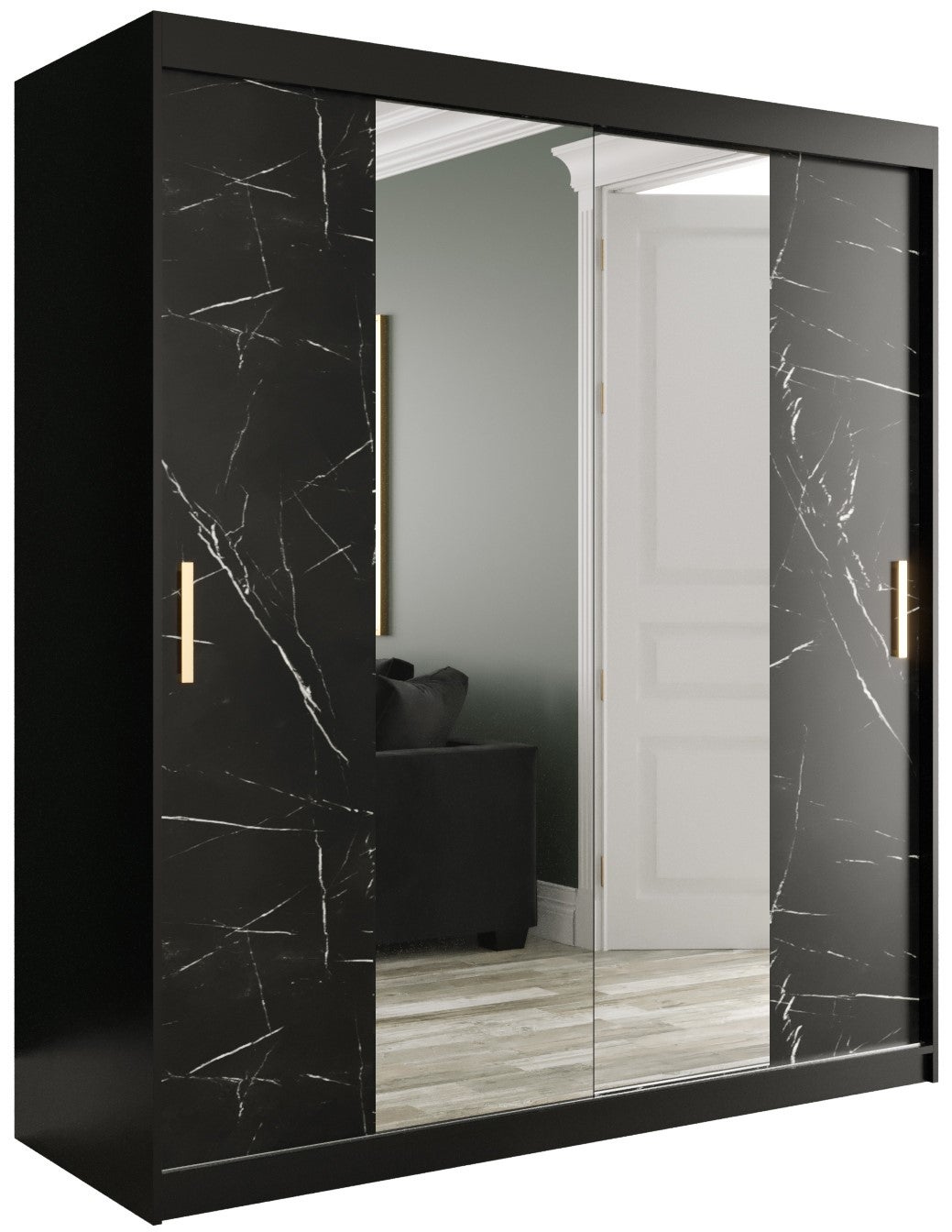 Szafa przesuwna garderoba MARMUR T1 180 x 62 x 200 cm Czarny + Marmur Czarny - Abiks Meble