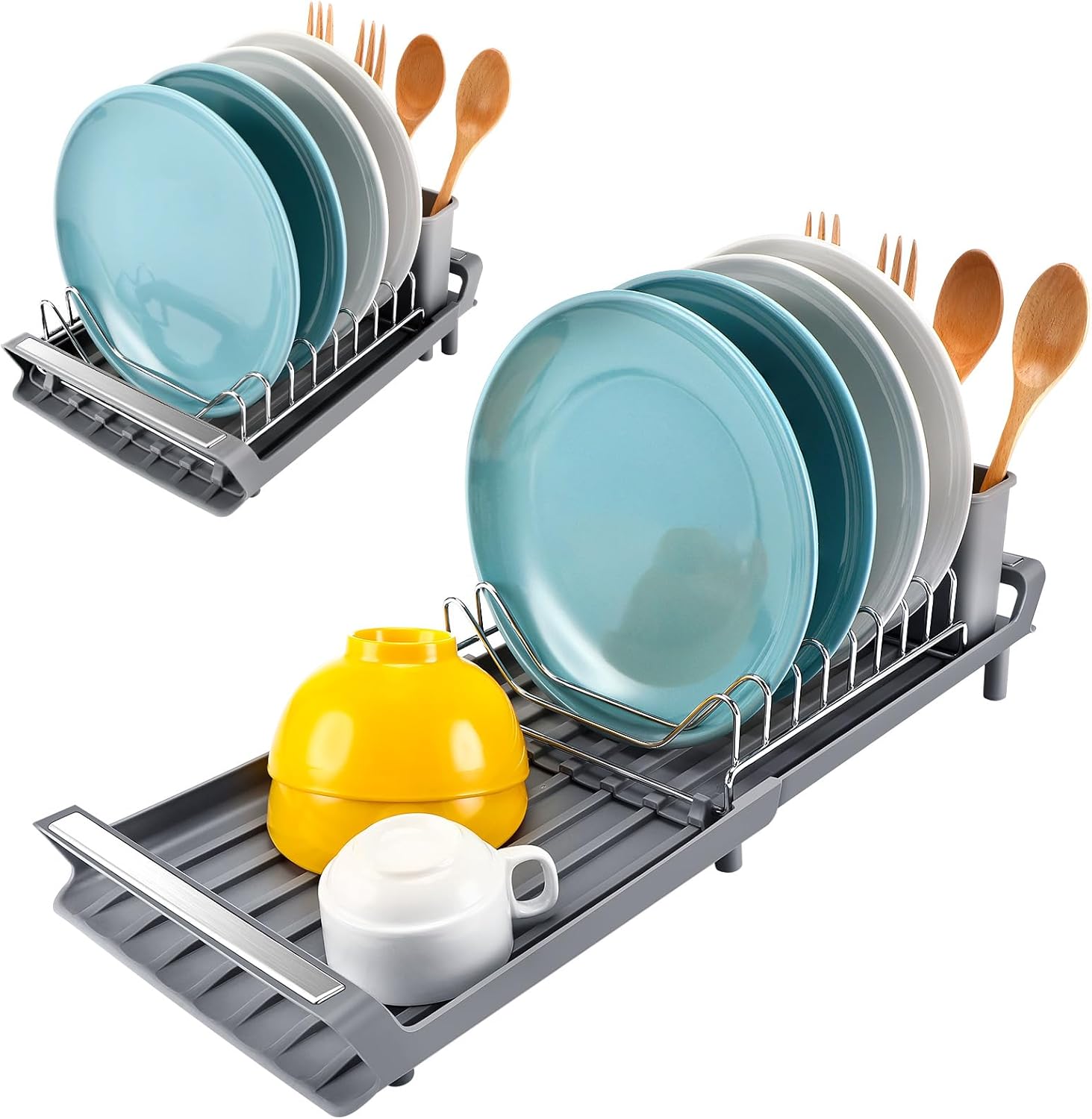 Égouttoir Compact Et Extensible Avec Panier à Vaisselle En Acier Inoxydable Et Bac Egouttage 29 5 49 6 Cm Noir 98997559