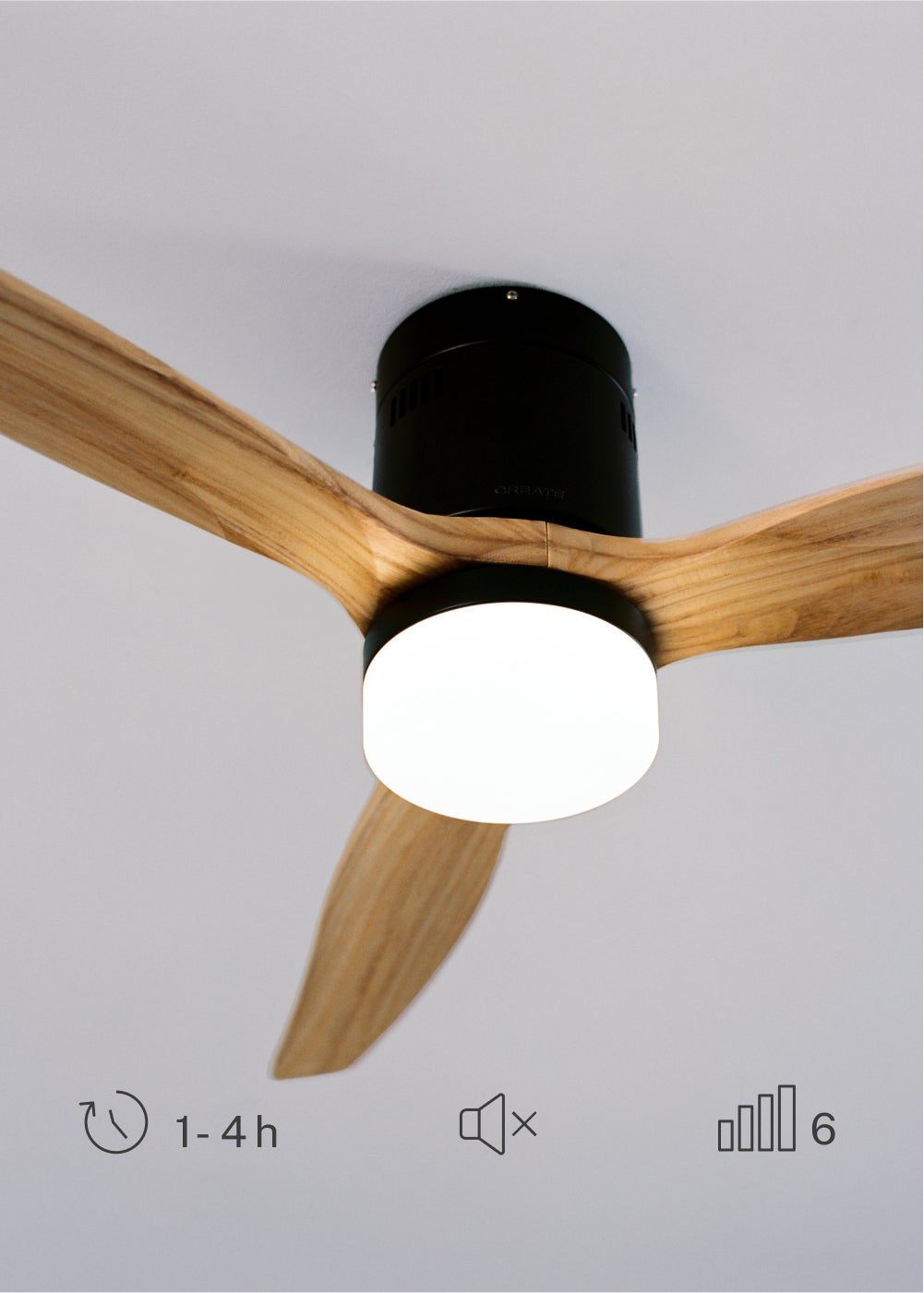 WIND CALM NATURAL WOOD M - Ventoinha de teto 40W silencioso 100% madeira - Com luz - sem wifi - 5