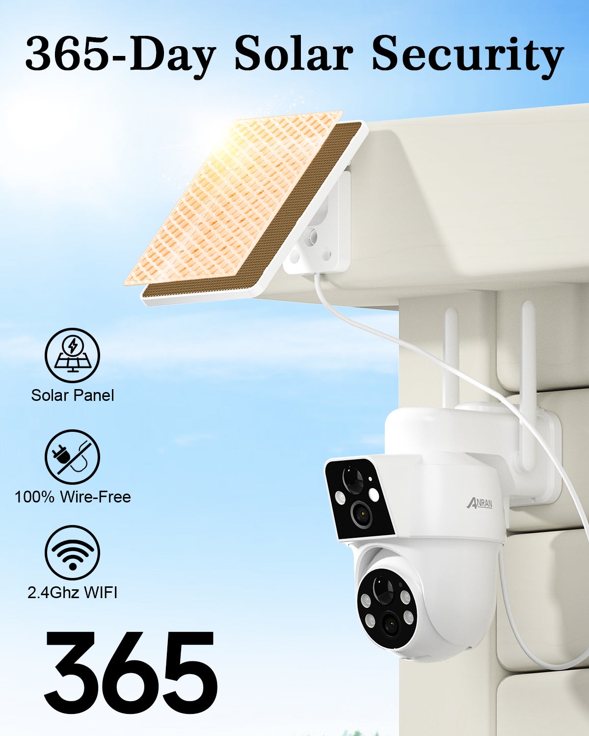 Lots de 2 Caméra de surveillance Extérieur Sans fil-double objectif-Alimentée énergie solaire-360° camera- ANRAN Q7M2-2PCS - 3
