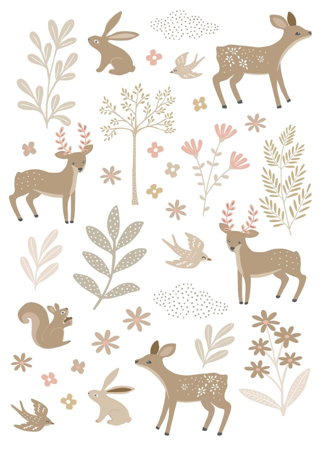 Mural decorativo autoadhesivo ciervos beige y rosa - 33 cm x 47,5 cm - estahome