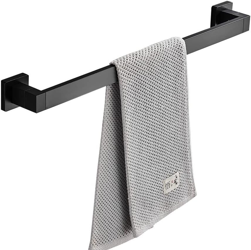 Wieszak na ręczniki Space Square aluminiowy, montowany na ścianie, pojedynczy drążek, czarny, 60 cm (podwójne zastosowanie, nie wymaga wiercenia)