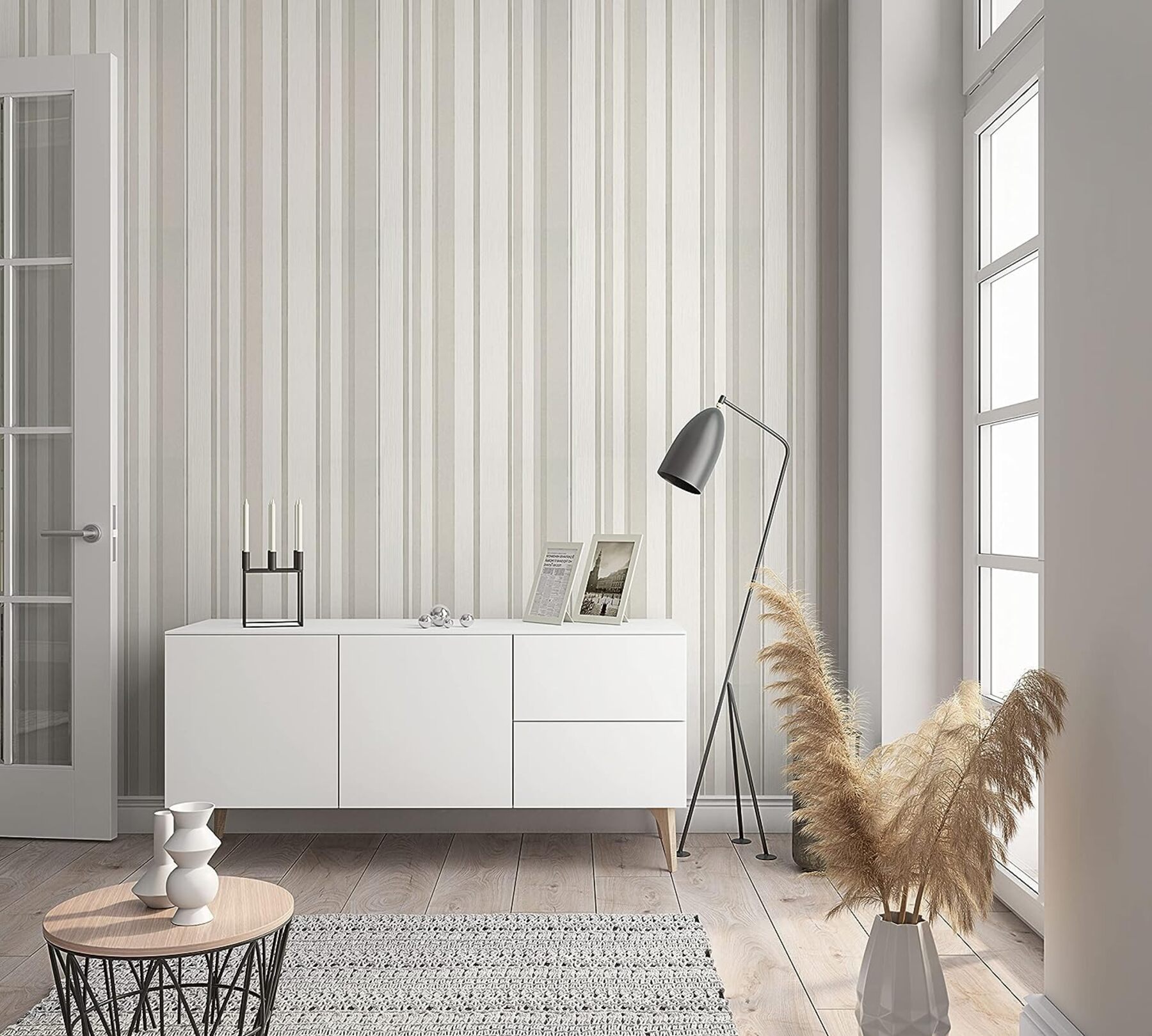 Rouleau De Papier Peint Intissé à Rayures Brillantes Et Texturées – 9,5 X 0,53 M, Effet Gaufré