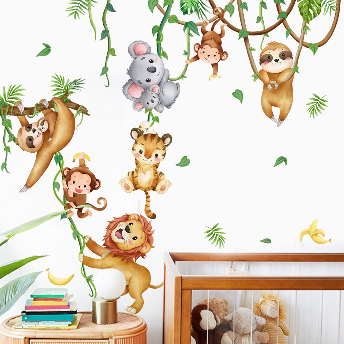 nikima 060 - Adesivo da parete con animali della giungla, leone, elefante, koala, panda, giraffa, zebra - in 6 misure - per le pareti della camera da letto dei bambini nikima 060 - Adesivo da parete con animali della giungla, leone, elefante, koala, panda, giraffa, zebra - in 6 misure - per le pareti della camera da letto dei bambini