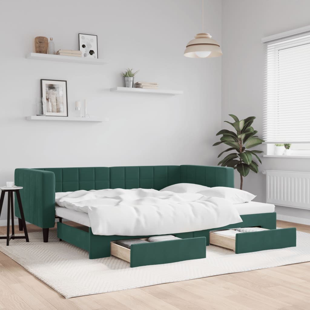 Maison exclusive - sofá cama nido con cajones terciopelo verde oscuro 90x200 cm