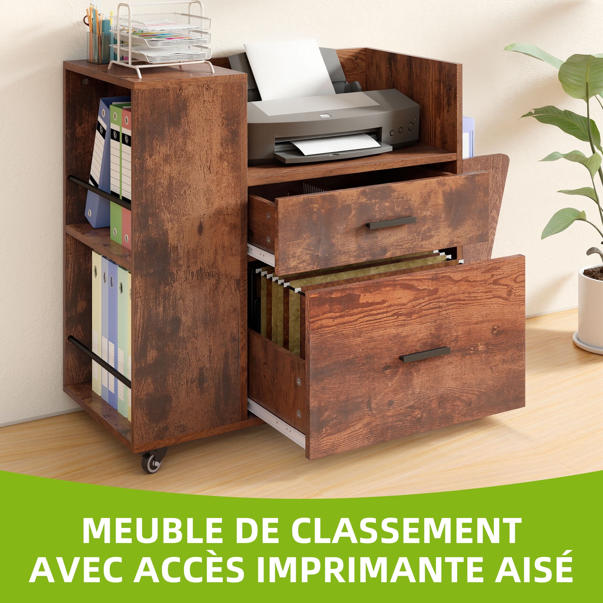 Classeur à roulettes Balconera pour documents A4/Lettre, 81 cm (L) x 35 cm (P) x 71 cm (H), noir - 4
