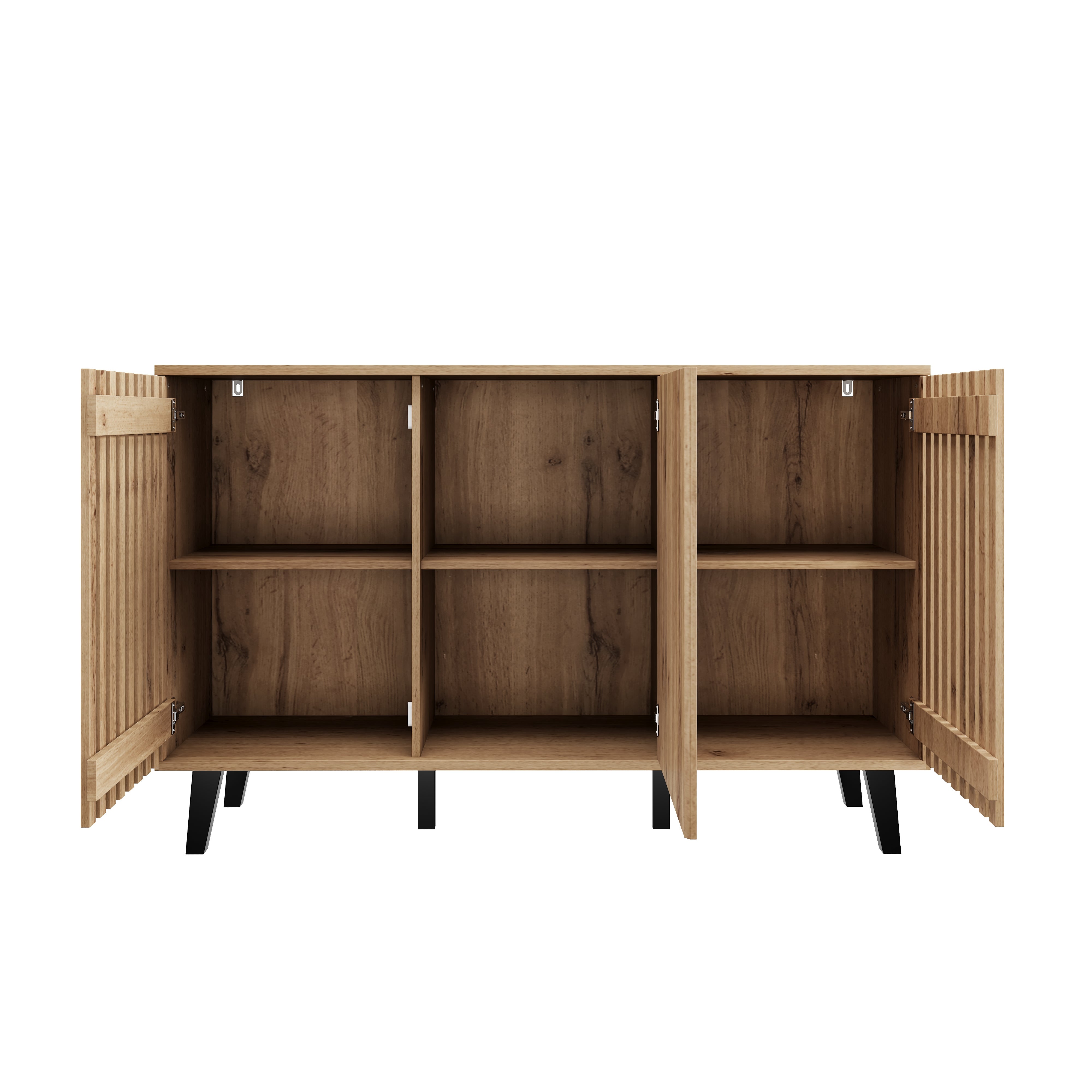 Buffet 150x40x95 cm - 3 portes et 6 compartiments de rangement - Style scandinave - Naturel - 8