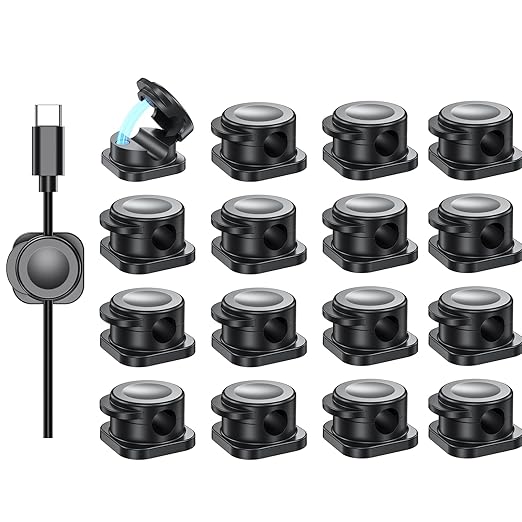 Magnetyczne klipsy do zarządzania kablami, 8 sztuk, organizer kabli, magnetyczny organizer do kabli HDMI, USB, audio - czarny
