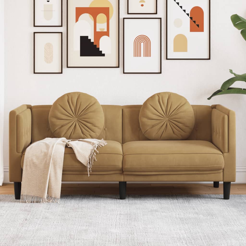 Sofá con cojines 2 plazas   sofá de salón   sofá de descanso terciopelo marrón cfw66092