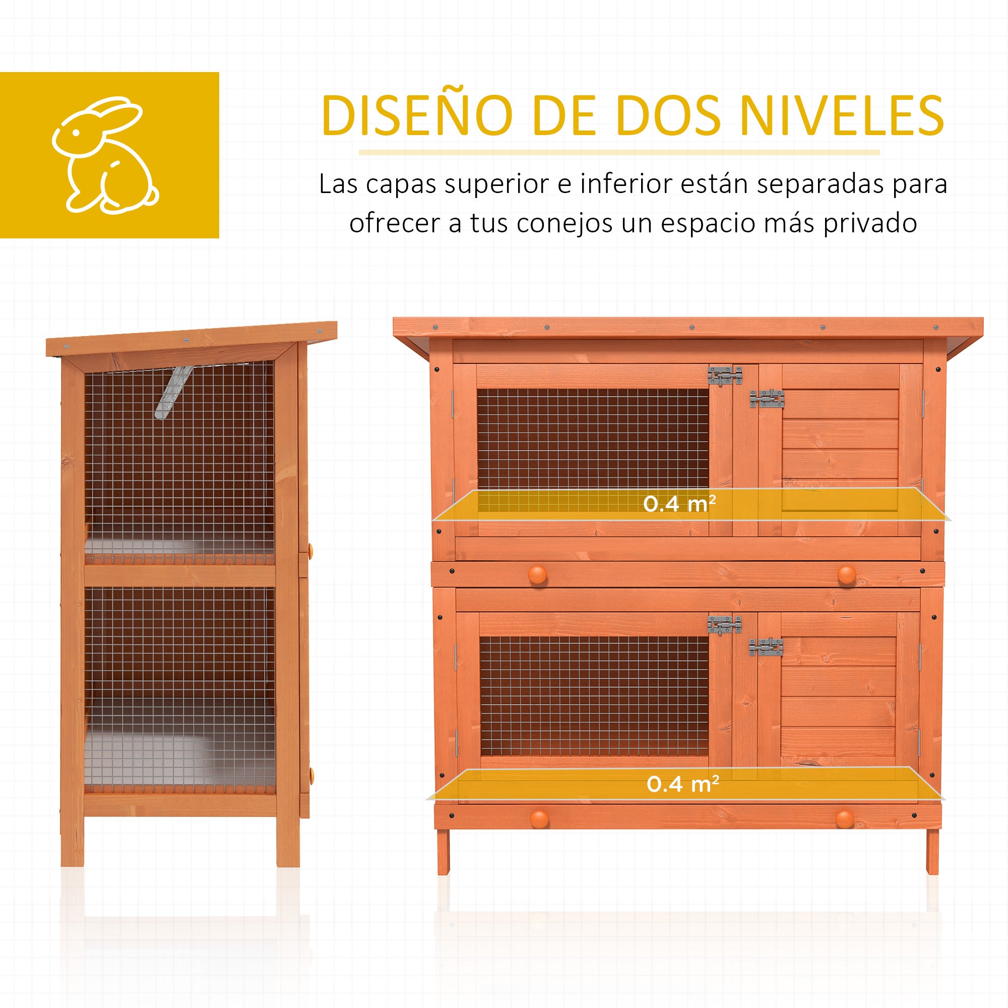 Coelheira de Madeira Exterior PawHut Madeira Natural Madeira de Abeto e Metal 90x45x90cm - 6