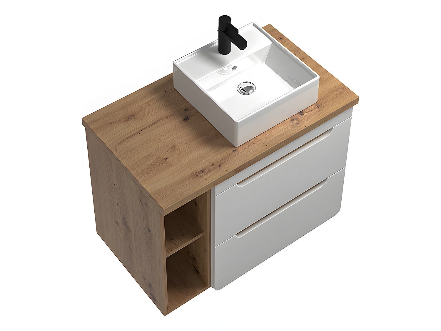 Meuble de salle de bain suspendu simple vasque et niches - Coloris naturel et blanc - 80 cm - ARUBA - 3