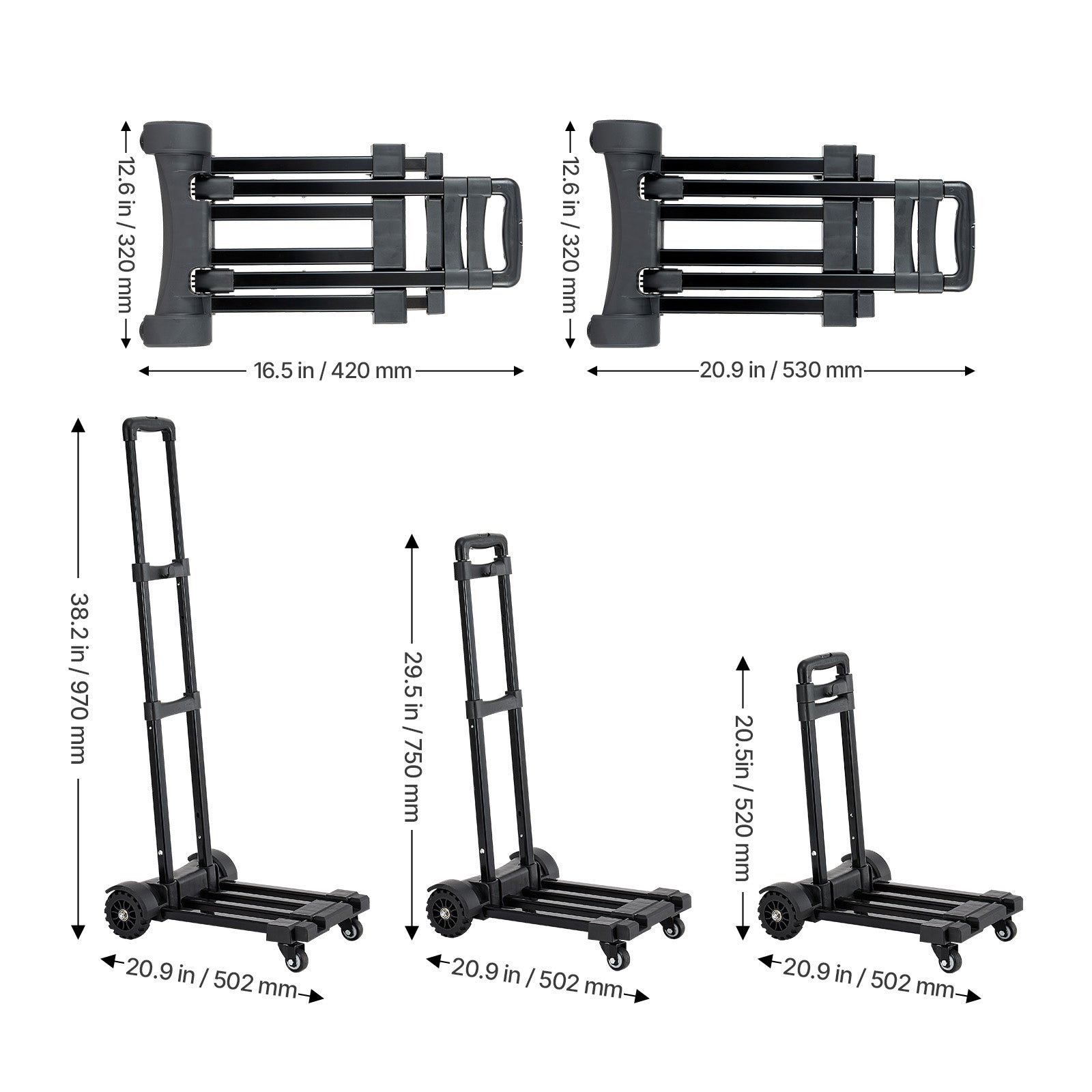 Carrinho mão dobrável SucceBuy com 4 rodas, carga 131,5 kg, com 2 cordas elásticas e base extensível, para mudanças, transporte em aeroportos - 9