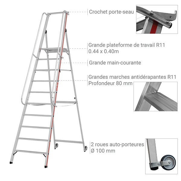 Escabeau 10 marches - Hauteur max. de travail 4.35m - 8081/10 - 3
