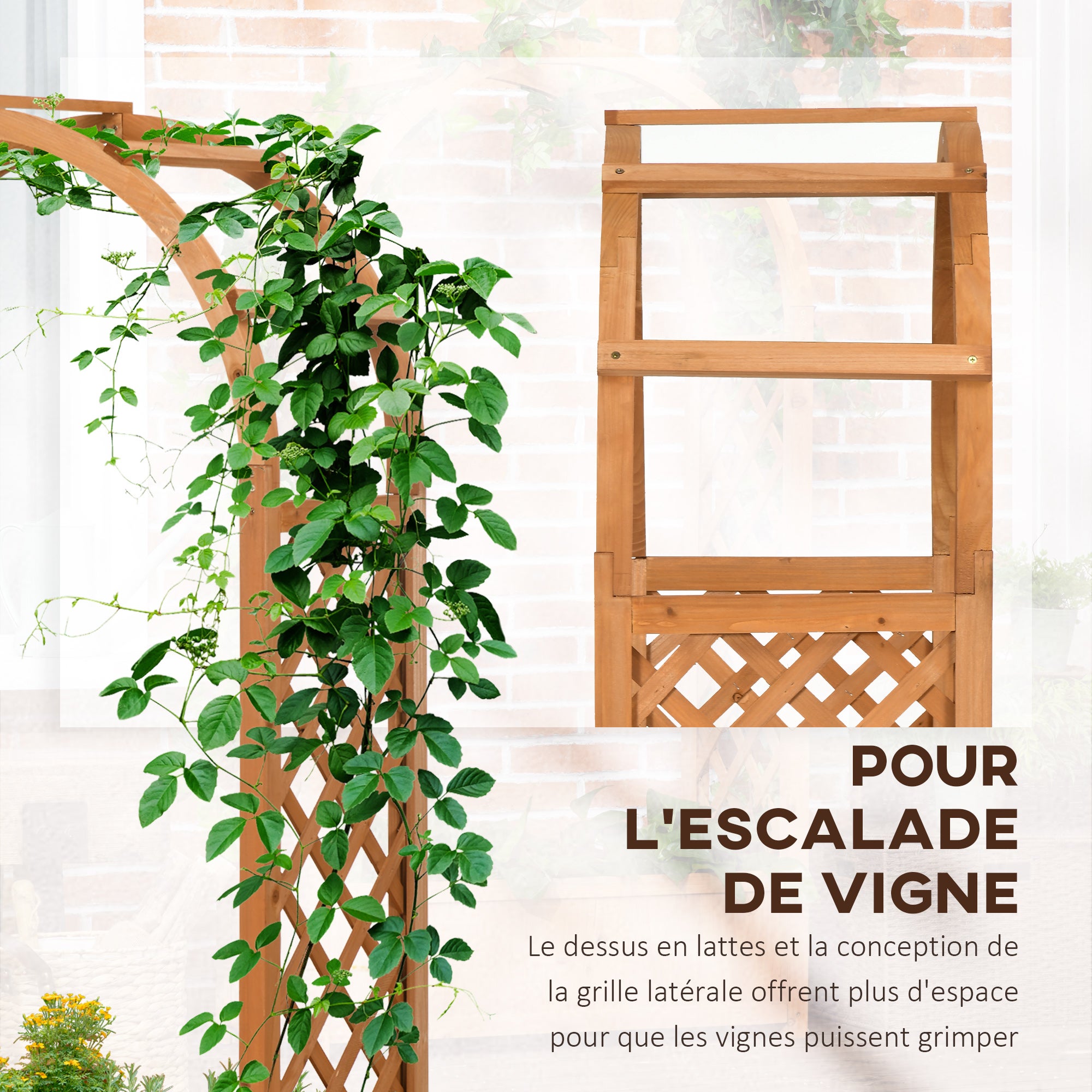 Jardinière rectangulaire - Outsunny - sur pied avec treillis et arche bois sapin pré-huilé - bois - 83x36x152cm - 4