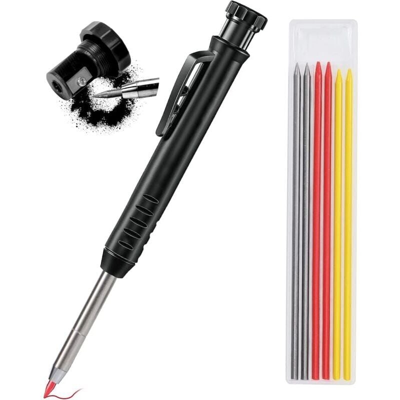 Taille-crayon De Menuisier – Lot De 4, Manuel, Double Trou, Pour Crayons Plats, Portable, Rouge/jaune/bleu/noir