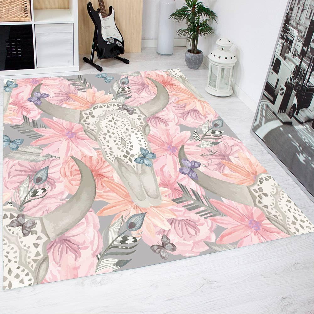 Oedim alfombra flores y calaveras pvc 95 cm x 165 cm | moqueta pvc.