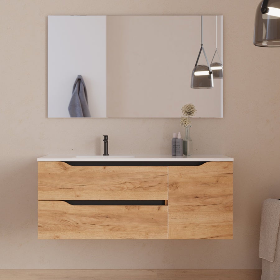 Meuble sous vasque seul, 2 tiroirs et 1 porte, 120cm, vasque déportée gauche - roble (bois clair) - ZARZA - 3