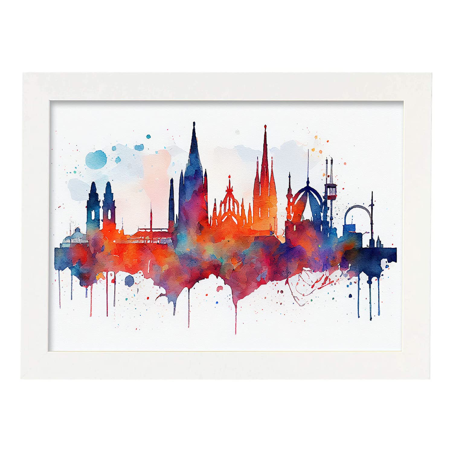 Nacnic poster de barcelona en estilo acuarela originales ilustraciones a todo color de ciudades y monumentos del mundo y modelo 2 a3 con marco blancos