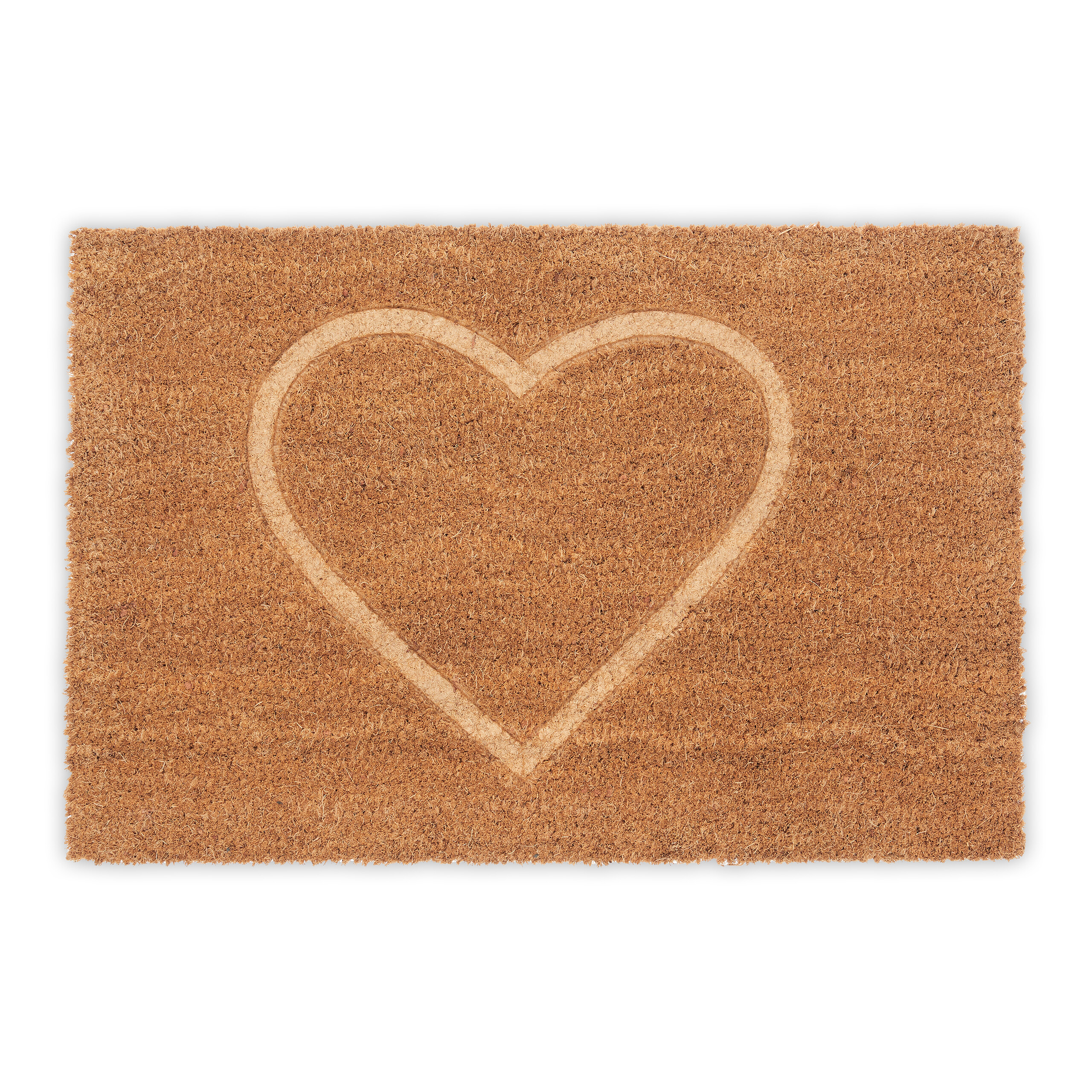 Relaxdays felpudo de entrada, coco, alfombrilla para puerta, corazón en relieve, 40x60 cm, interior y exterior, natural