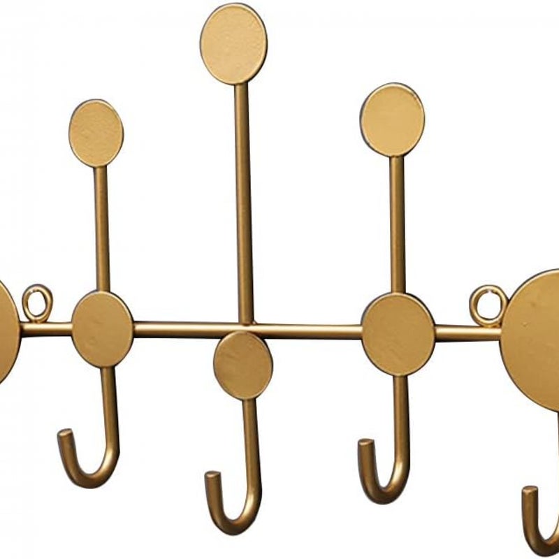 Wieszak ścienny na ubrania z 5 haczykami, uniwersalny wieszak na ubrania do wieszania płaszczy, plecaków, czapek, złoty