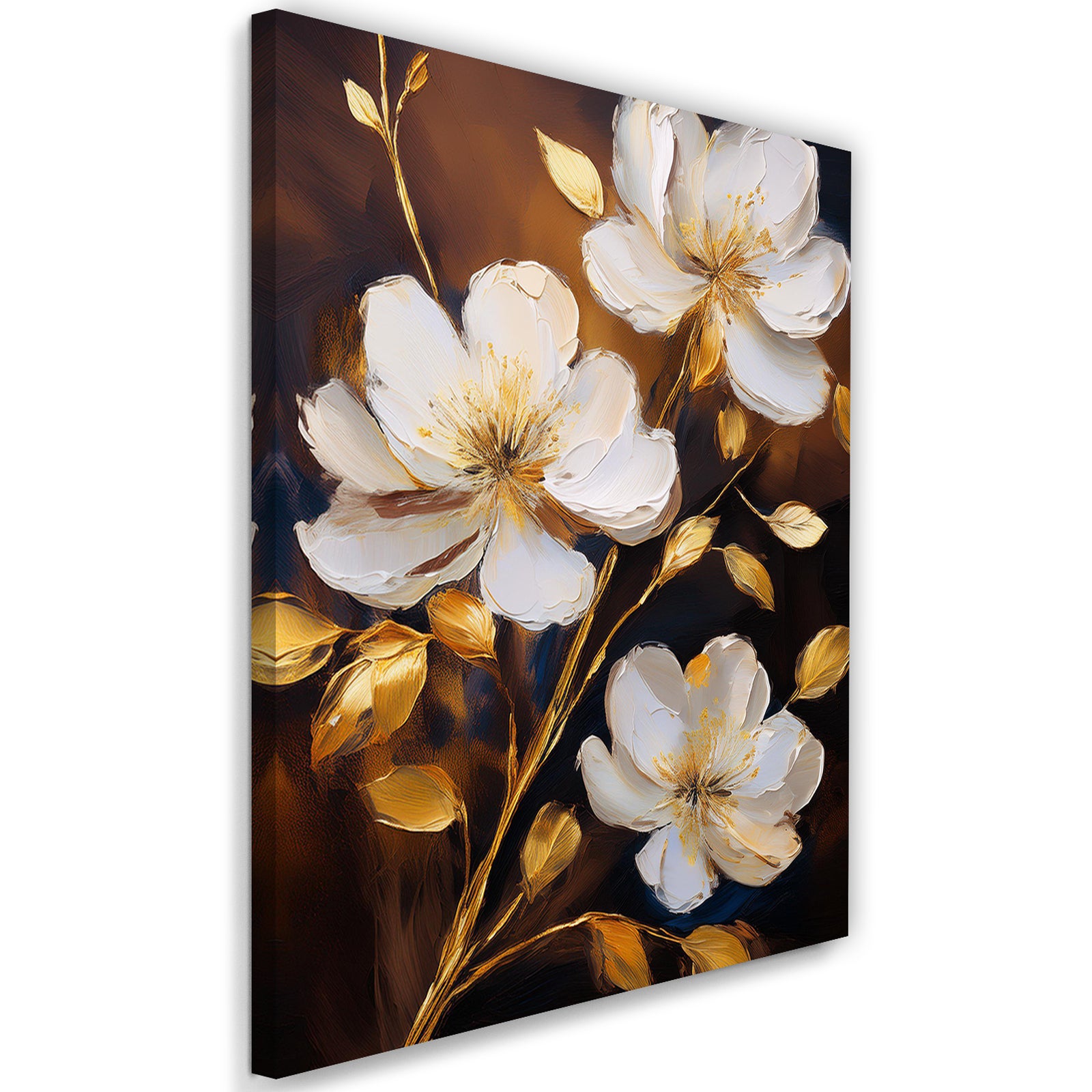 Obraz na płótnie, Kwiaty Białe Piwonie Złoty Glamour 40x60