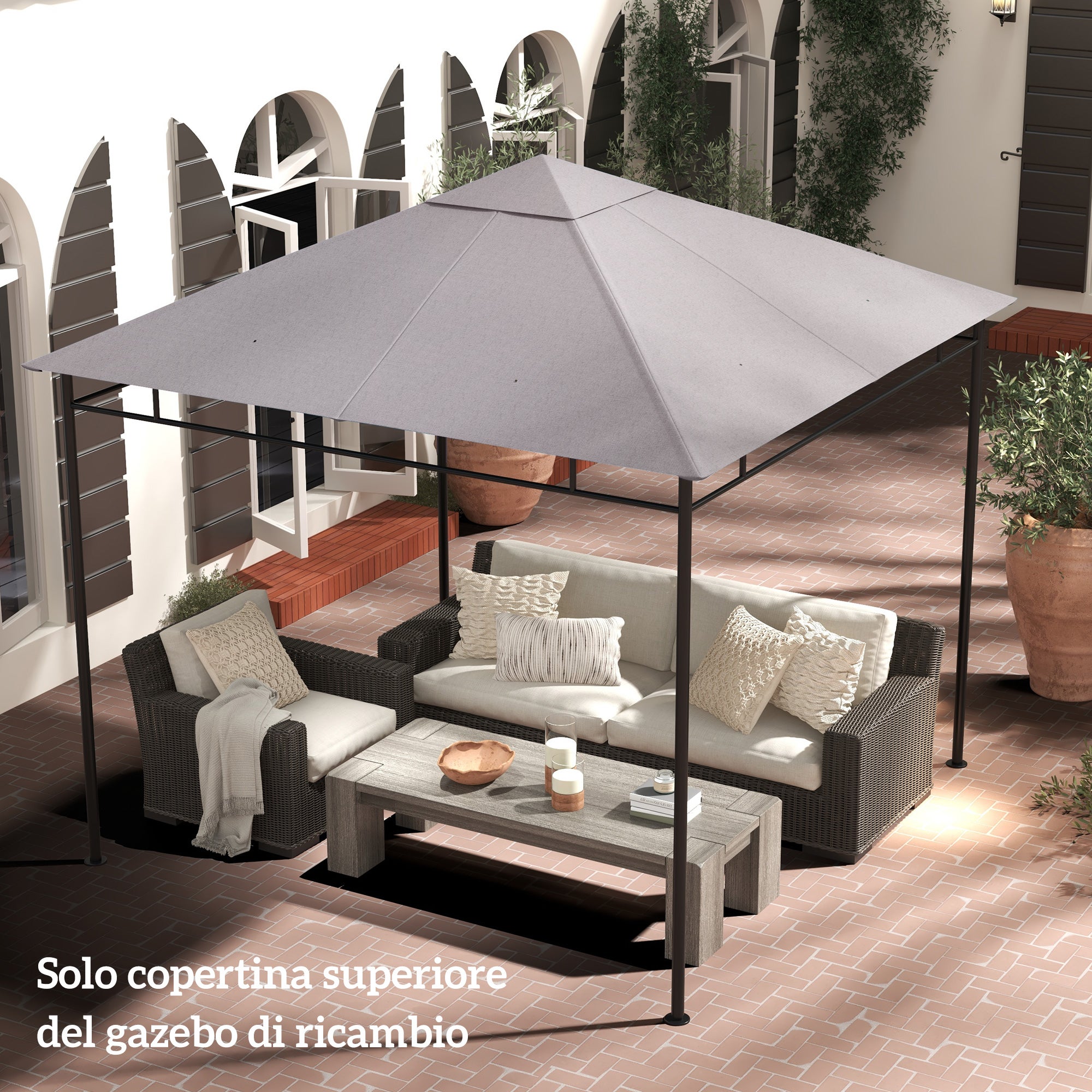 Telo Ricambio Gazebo 3x3 Tetto Di Ricambio Per Gazebo 3x3m Marrone - 6
