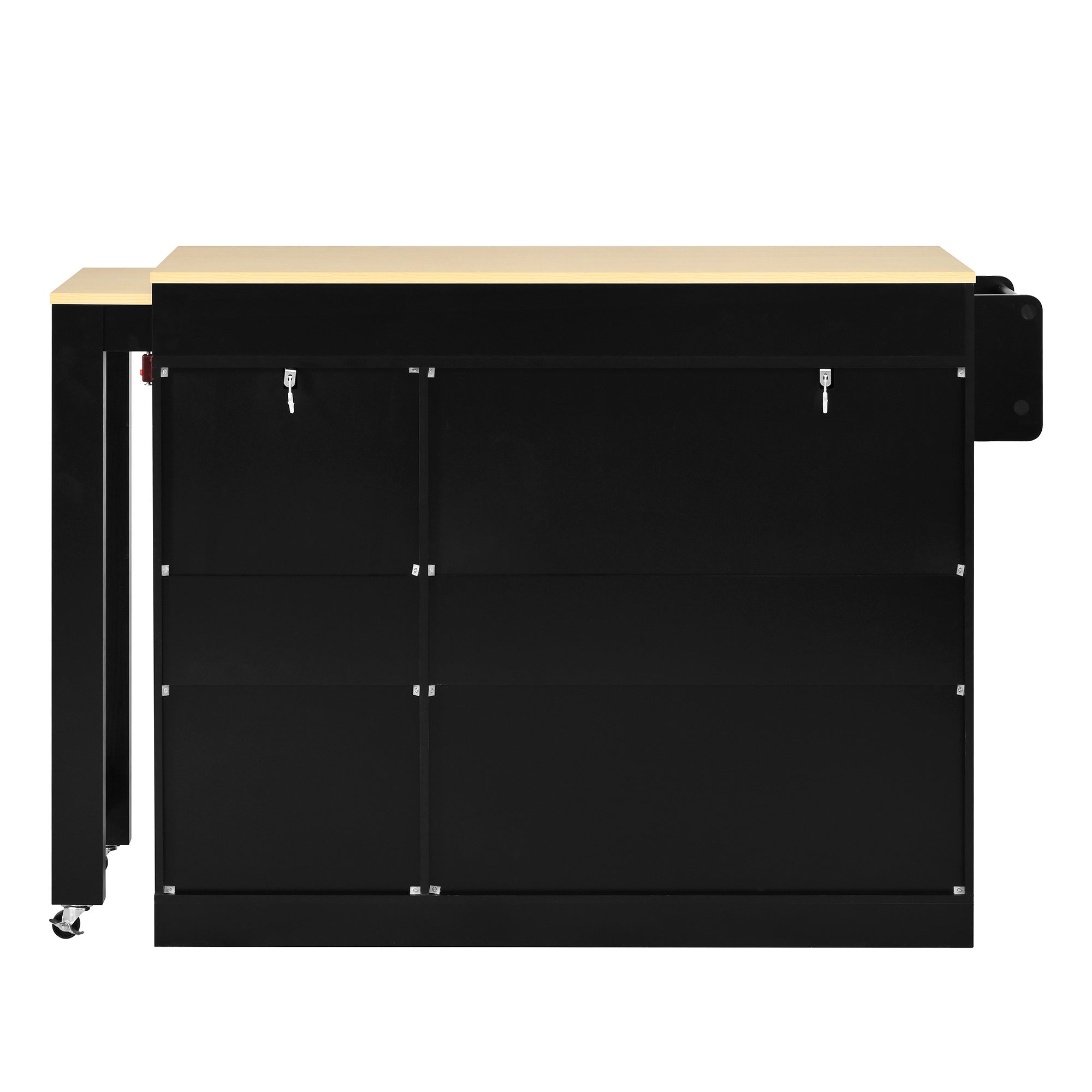 Îlot de cuisine rétractable,avec table gigogne,Bar de cuisine moderne sur roulettes,chariot de cuisine mobile avec étagère à épices et tiroir, Noir - 7