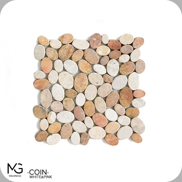 Mosaïque de marbre naturel 30x30cm | MOSAIC COIN WHITE&PINK | (Boîte de 11 mailles = 1m2)