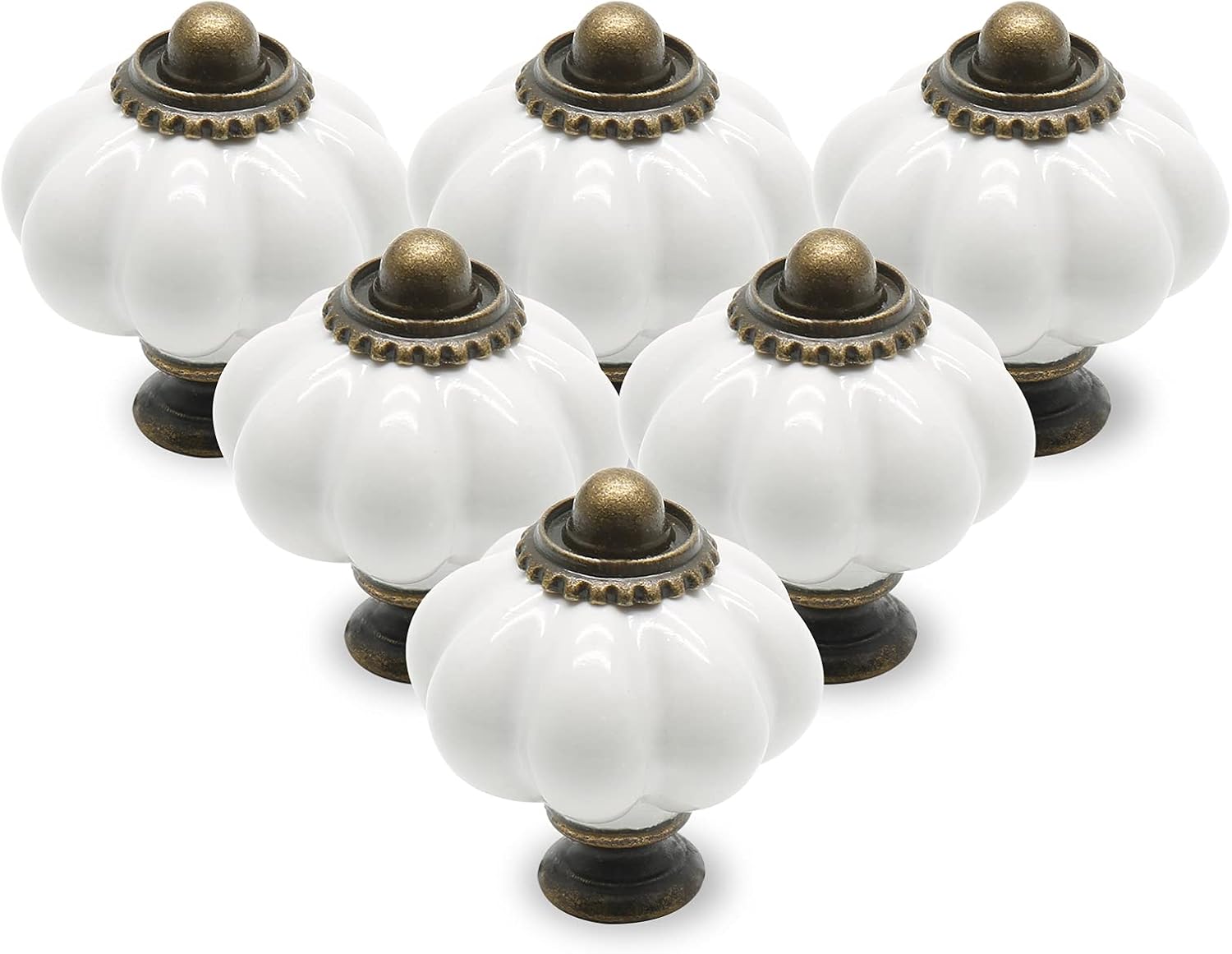 Ceramiczne uchwyty w kształcie dyni do komód, szuflad i szafek, zestaw 6 sztuk, białe