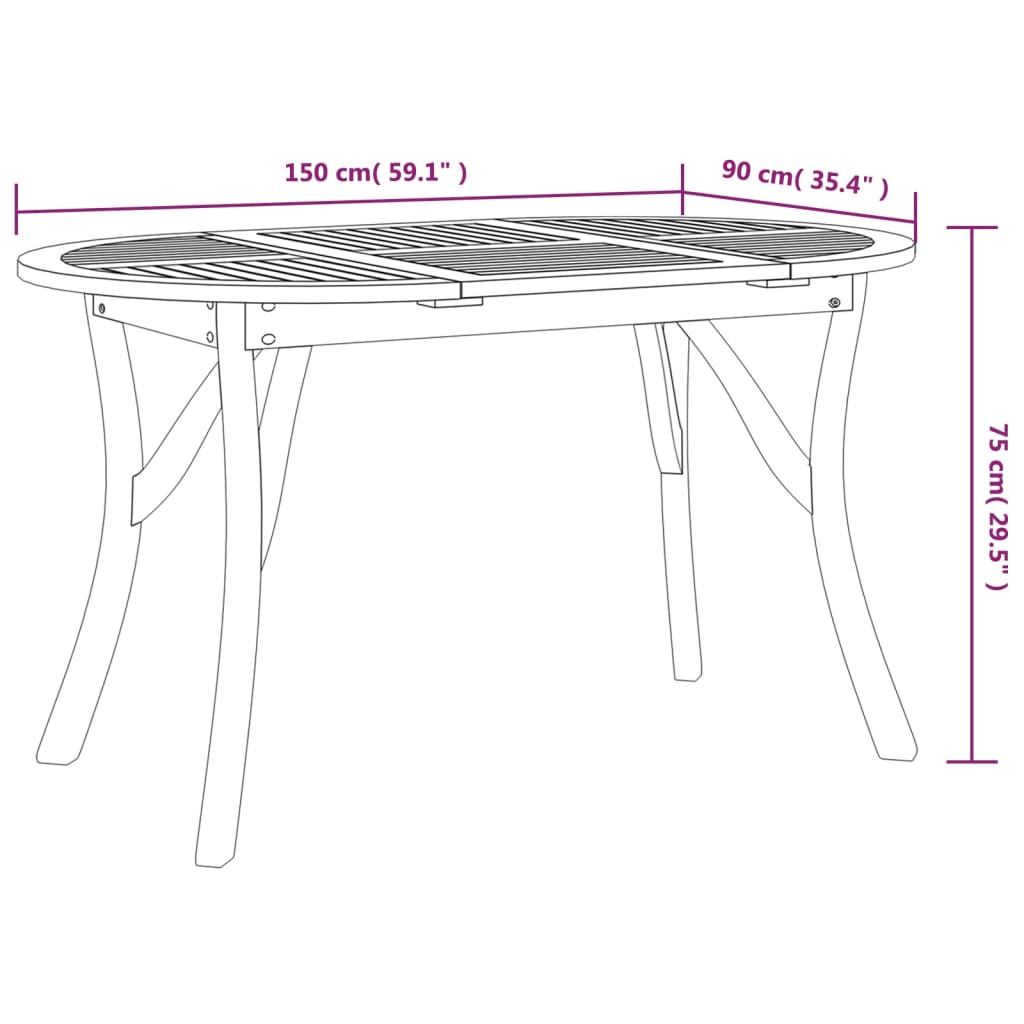 Table de jardin 150x90x75 cm Bois d'acacia solide vidaXL - 3