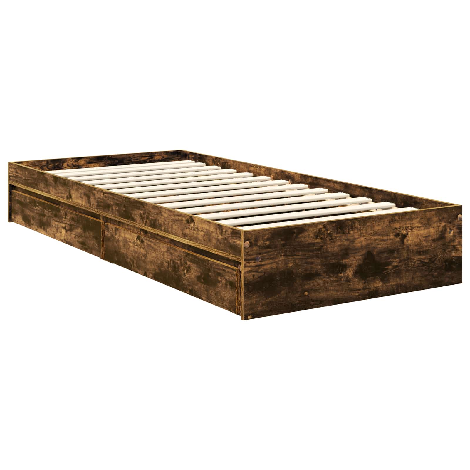 Lit de rangement chêne fumé 90 x 200 cm en panneau de bois - 6