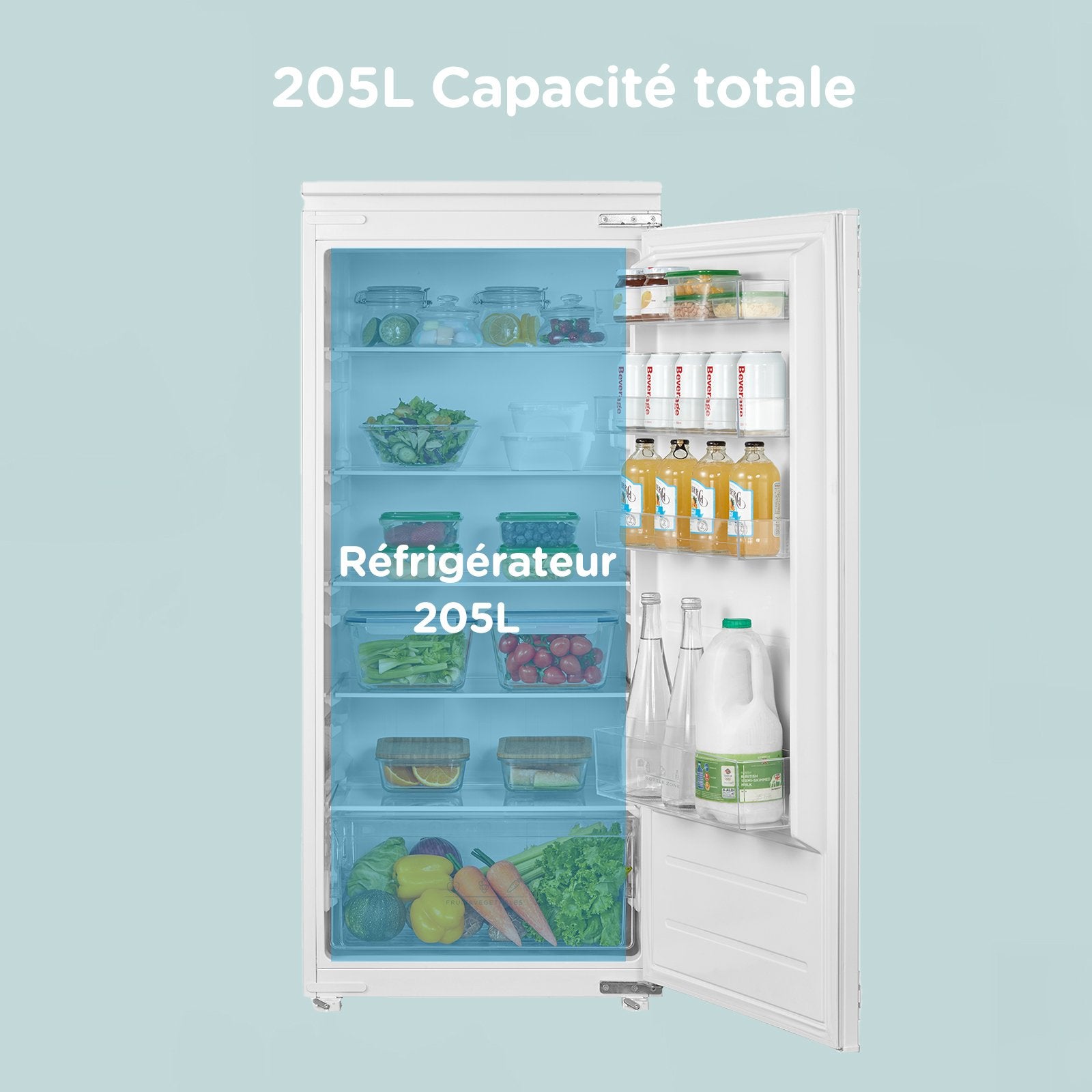 Réfrigérateur Intégrable 1 Porte 205L - H123,3 cm x L54 cm x P55 cm - Classe E - COMFEE RCD205WH2EU(E) - 2