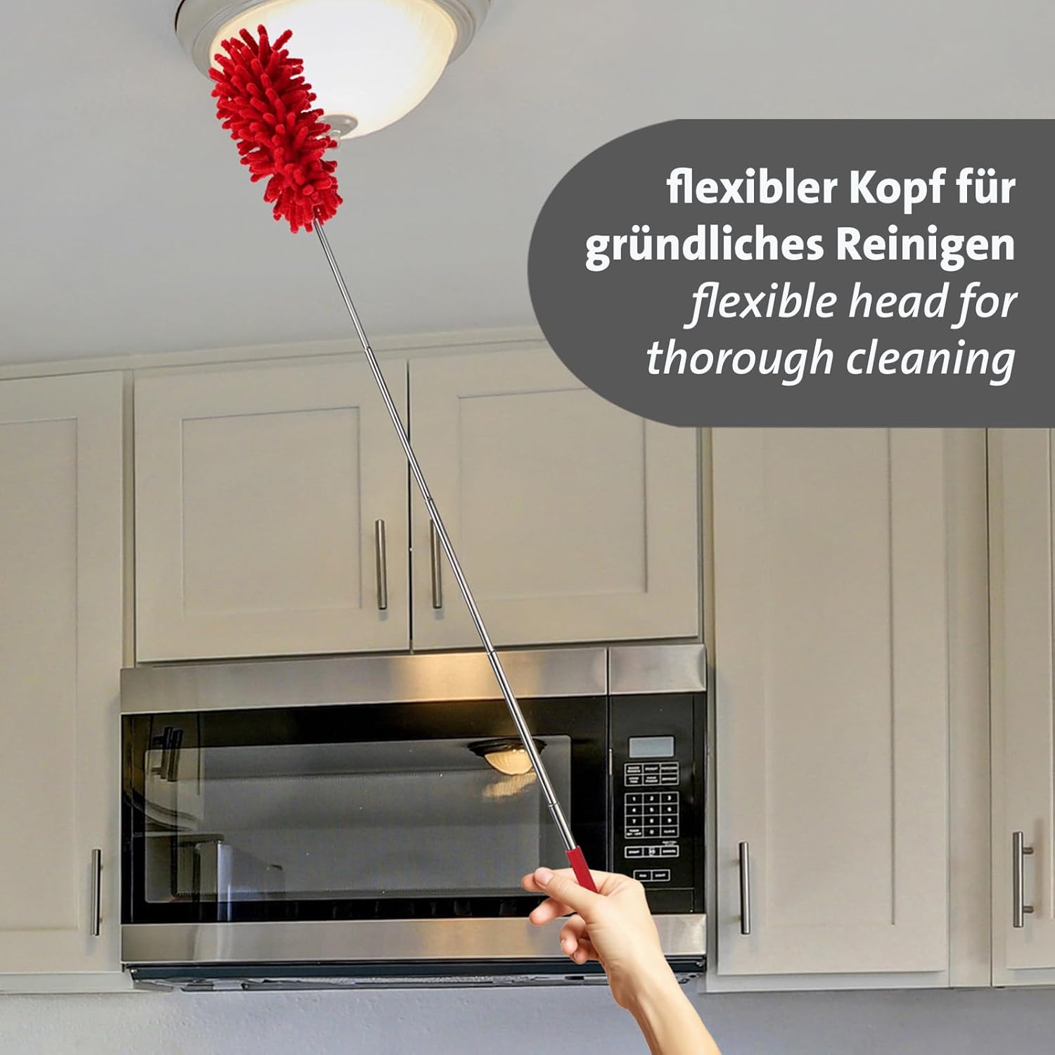 plumeau Extensible avec Manche télescopique, Long pour Toiles d'araignées, pour Le Nettoyage, Housse Lavable, Balai pour la poussière - 5