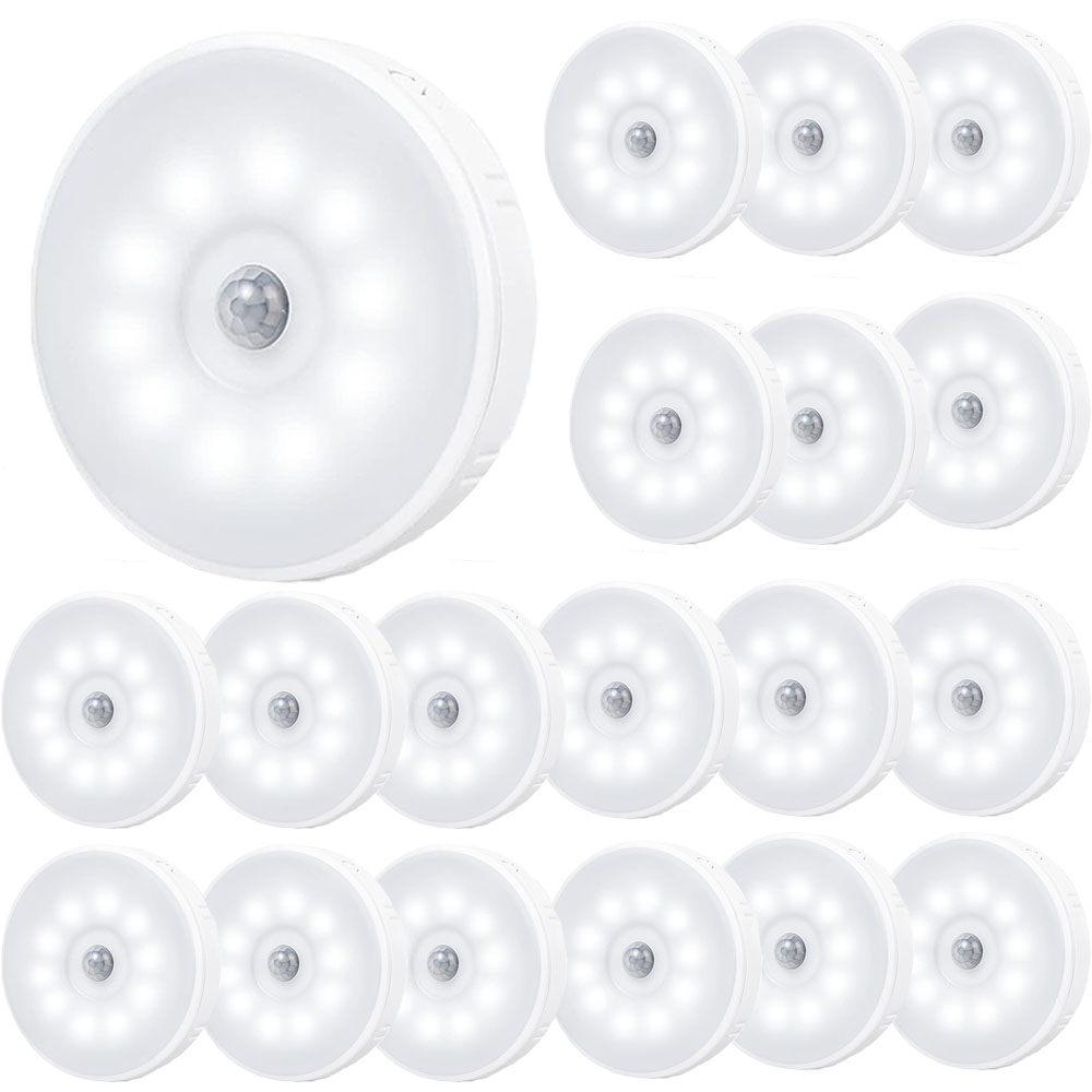 Lámpara de pared led con sensor de movimiento inalámbrico para interior, luz nocturna con sensor de carga usb magnético blanco (20 paquetes)