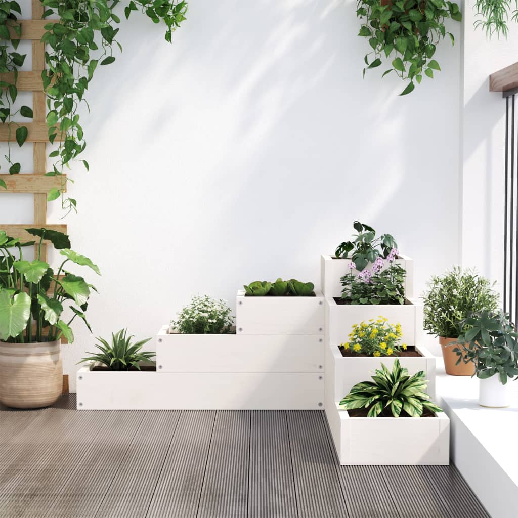 vidaXL Jardinière 4 niveaux 80,5x79x36 cm blanc bois de pin massif - 3