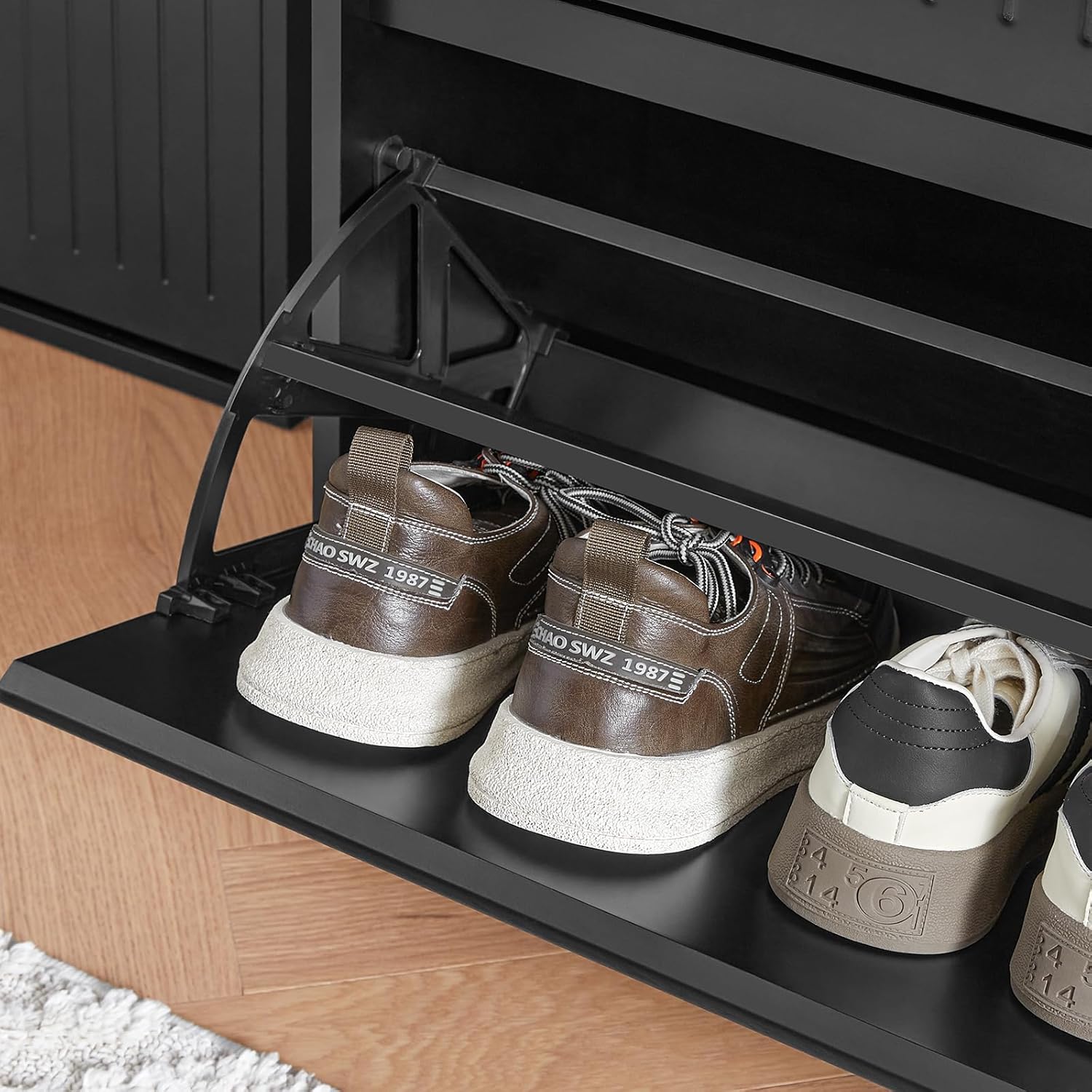 SoBuy Meuble à Chaussures Meuble d'entrée Meuble de Rangement à Chaussures avec 3 Abattants, Noir, FSR165-H-SCH - 5