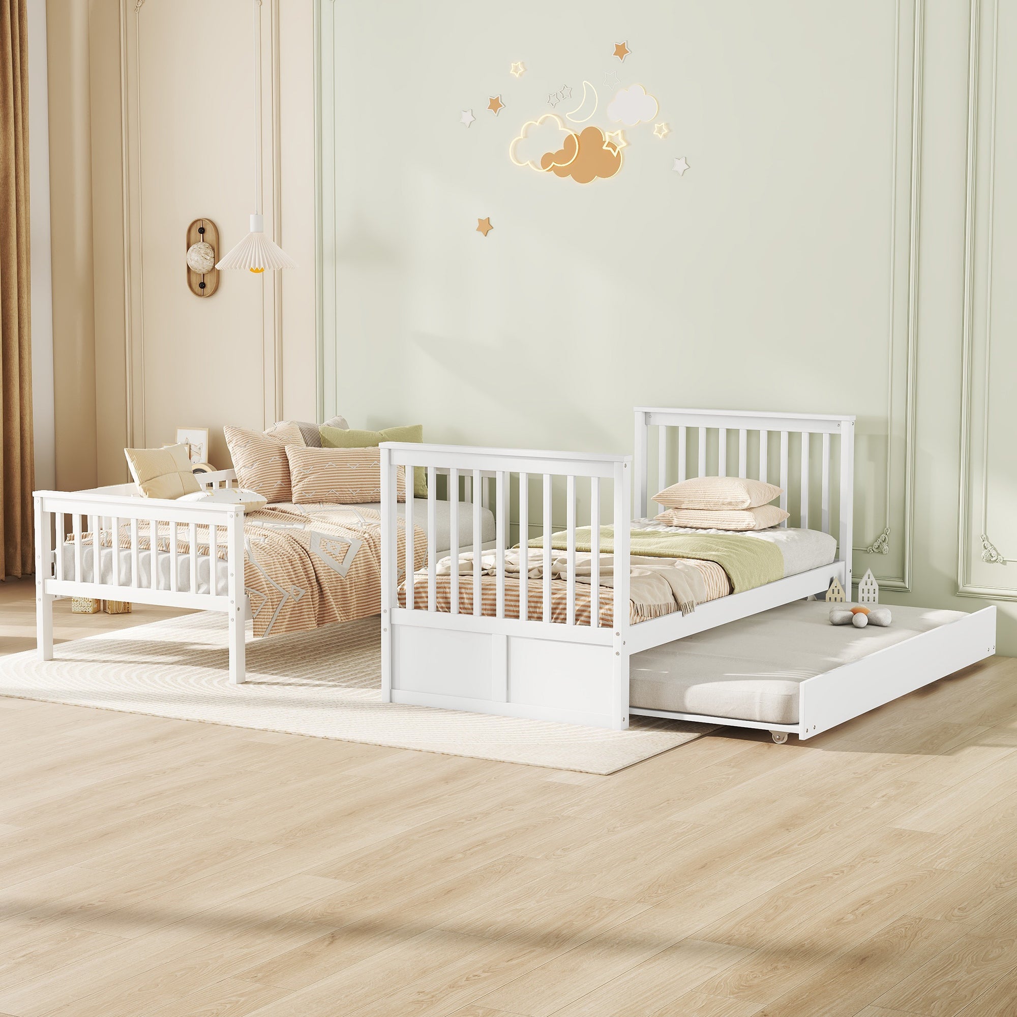 Lits superposés 90 x 200 cm, lits pour enfants, lits triples, lits superposés avec lit gigogne, garde-corps hauts, escaliers stables, blanc - 2