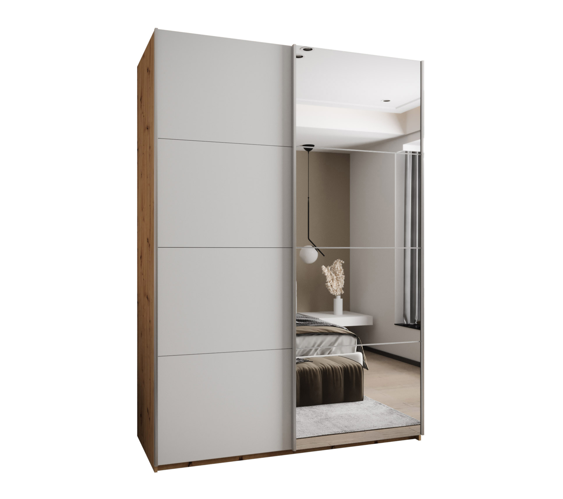 Szafa przesuwna wysoka Lux 3 170 x 64 x 245,5 cm artisan + biały + u. srebrny - Abiks Meble