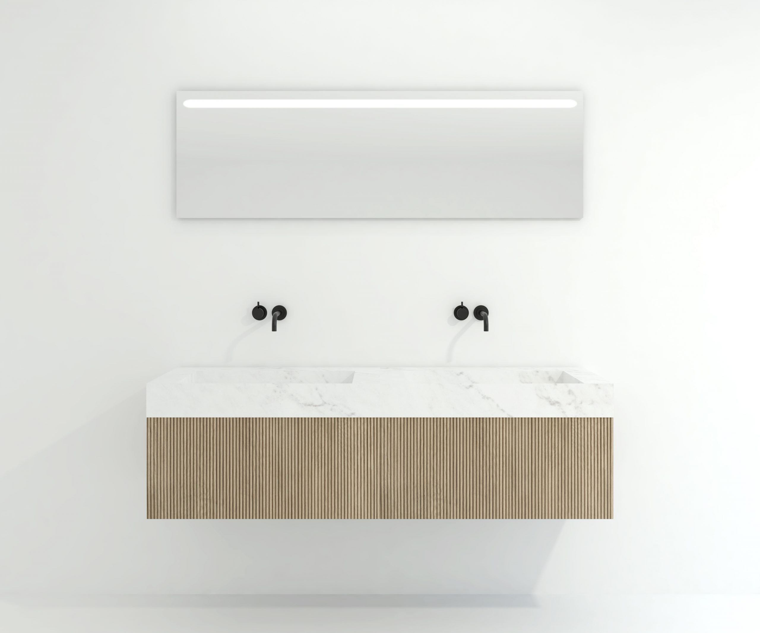 Avantarea Pack Mueble de baño con doble lavabo doble seno mármol + espejo LED NEOUVIELLE Dekton marina 160CM - 4