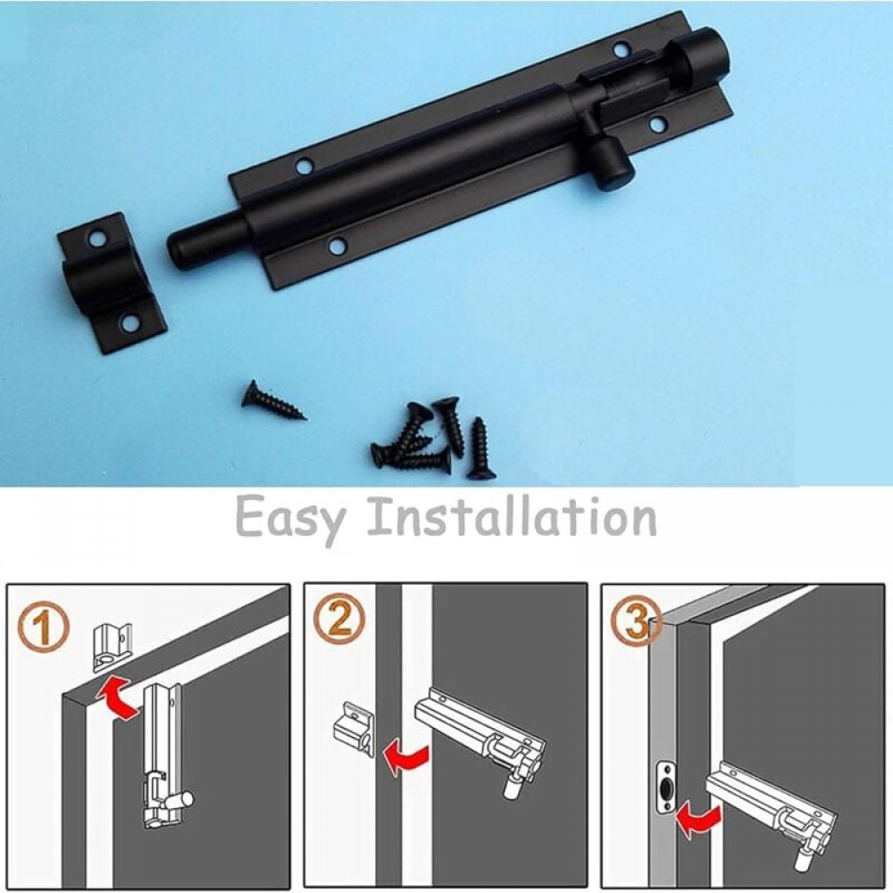 (Nero 8,8 cm) Set di 4 chiavistelli scorrevoli per chiavistelli da esterno, chiavistelli per porte, chiavistelli scorrevoli, chiavistelli in acciaio p - 4