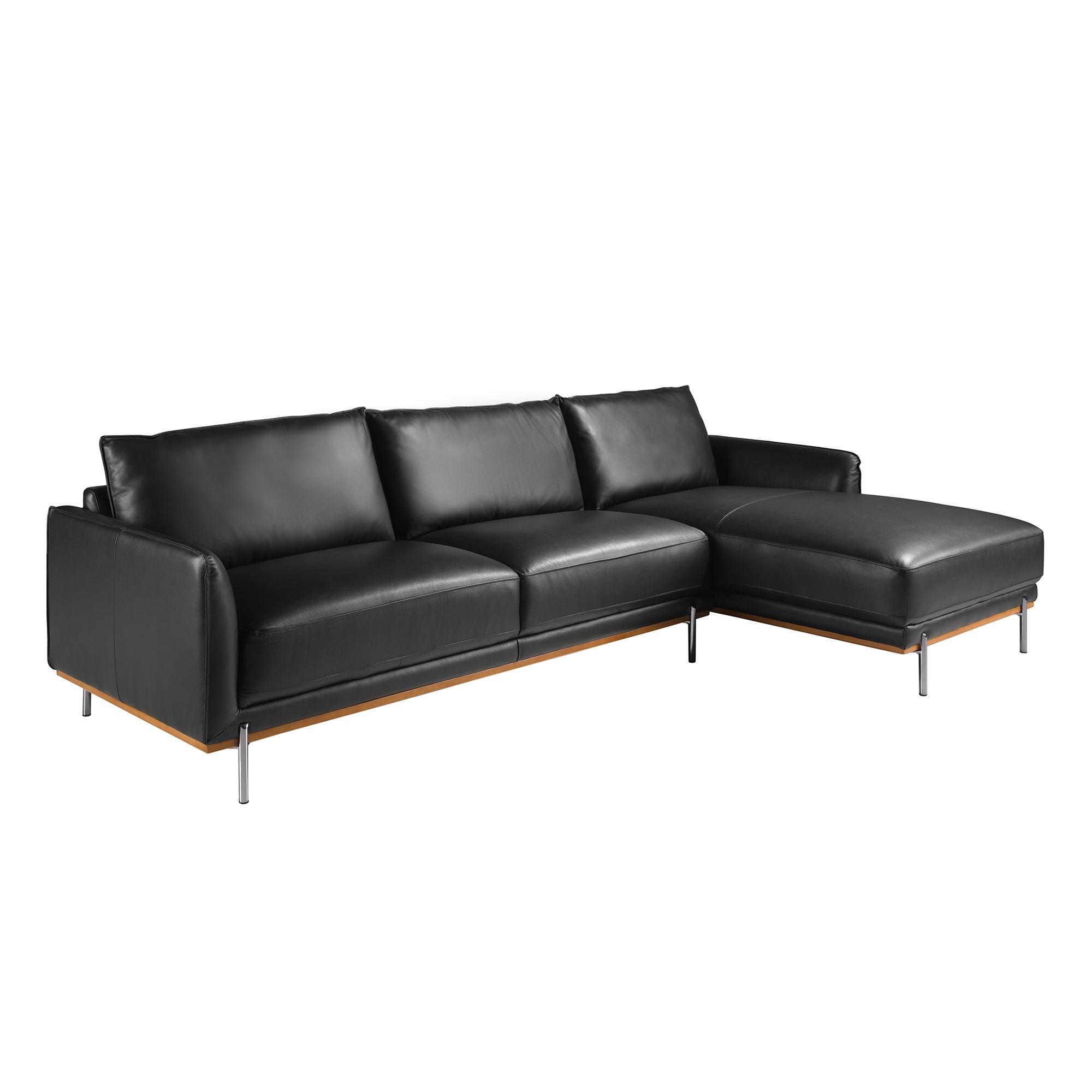 Szezlong prawy sofa czarna skóra 295 x 160 x 83 cm