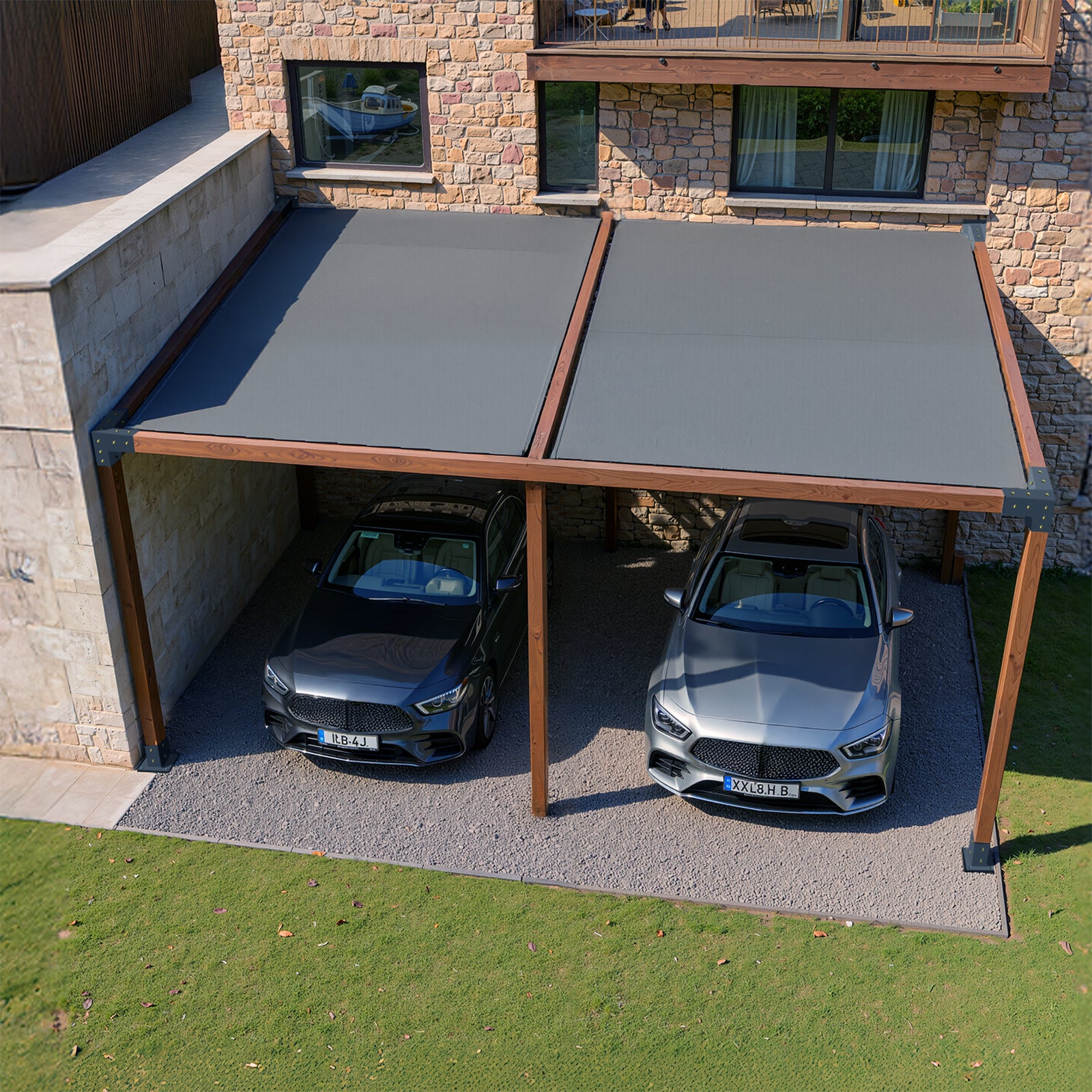 Kit Support de Pergola,Lot de VEVOR 6,pour Poteaux Bois 92x92 mm,2 Angles 3 Voies,2 Bases Sol & Mur,Toit Incliné,Extérieur Fête Jardin - 8