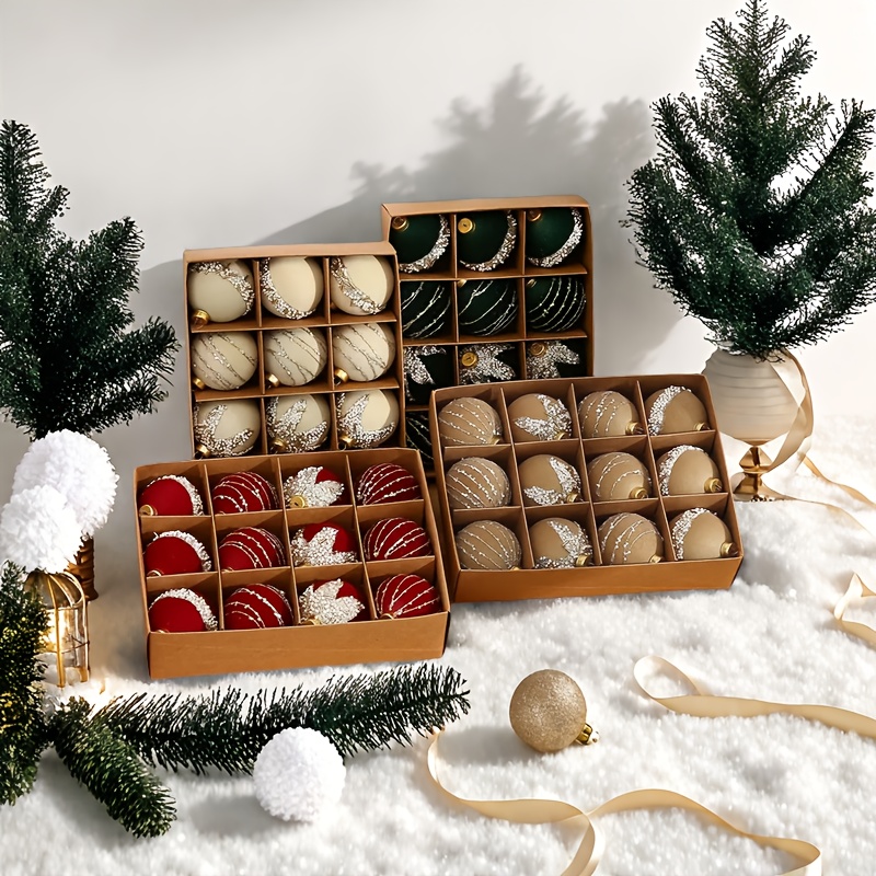 Conjunto de 12 bolas de Natal verdes,bolas flocadas para pendurar em árvores de Natal,adequadas para decoração de árvores de Natal, presentes de Natal - 3