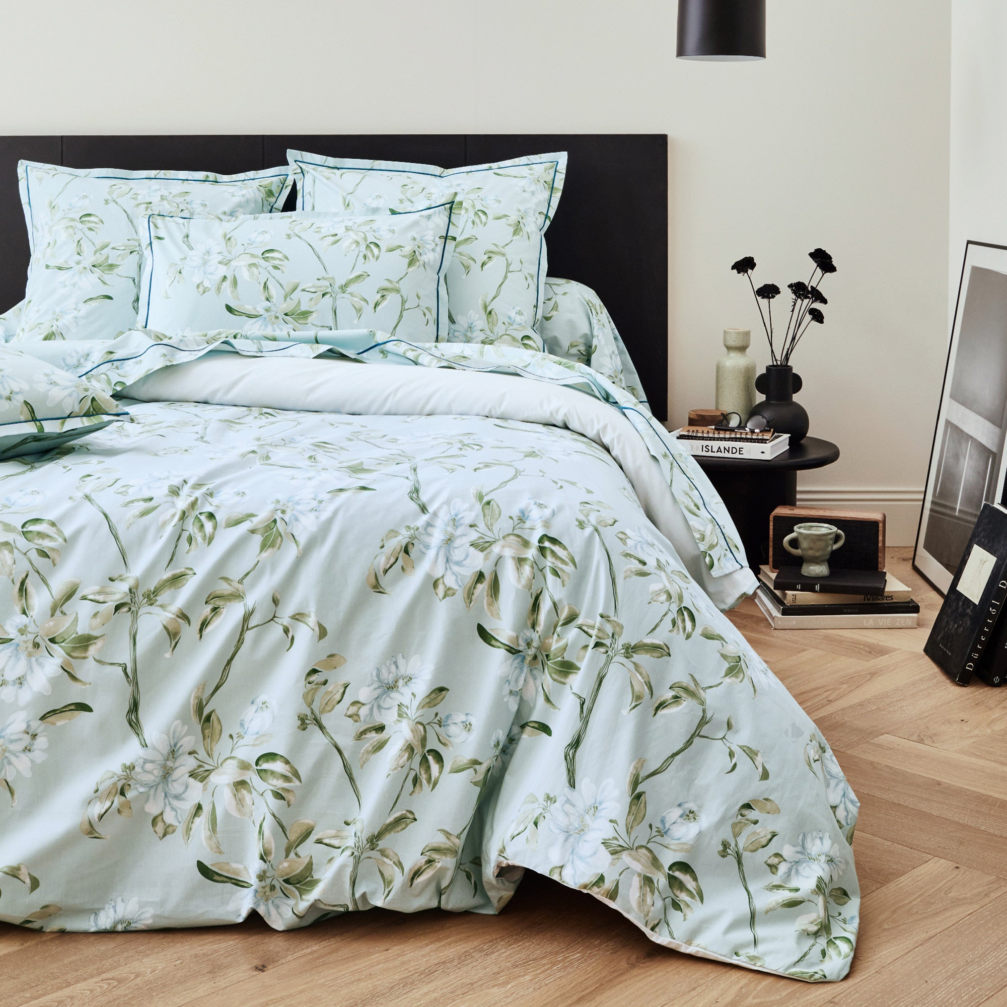 Drap plat 180x290 cm percale coton ELÉNA vert Nil - 2