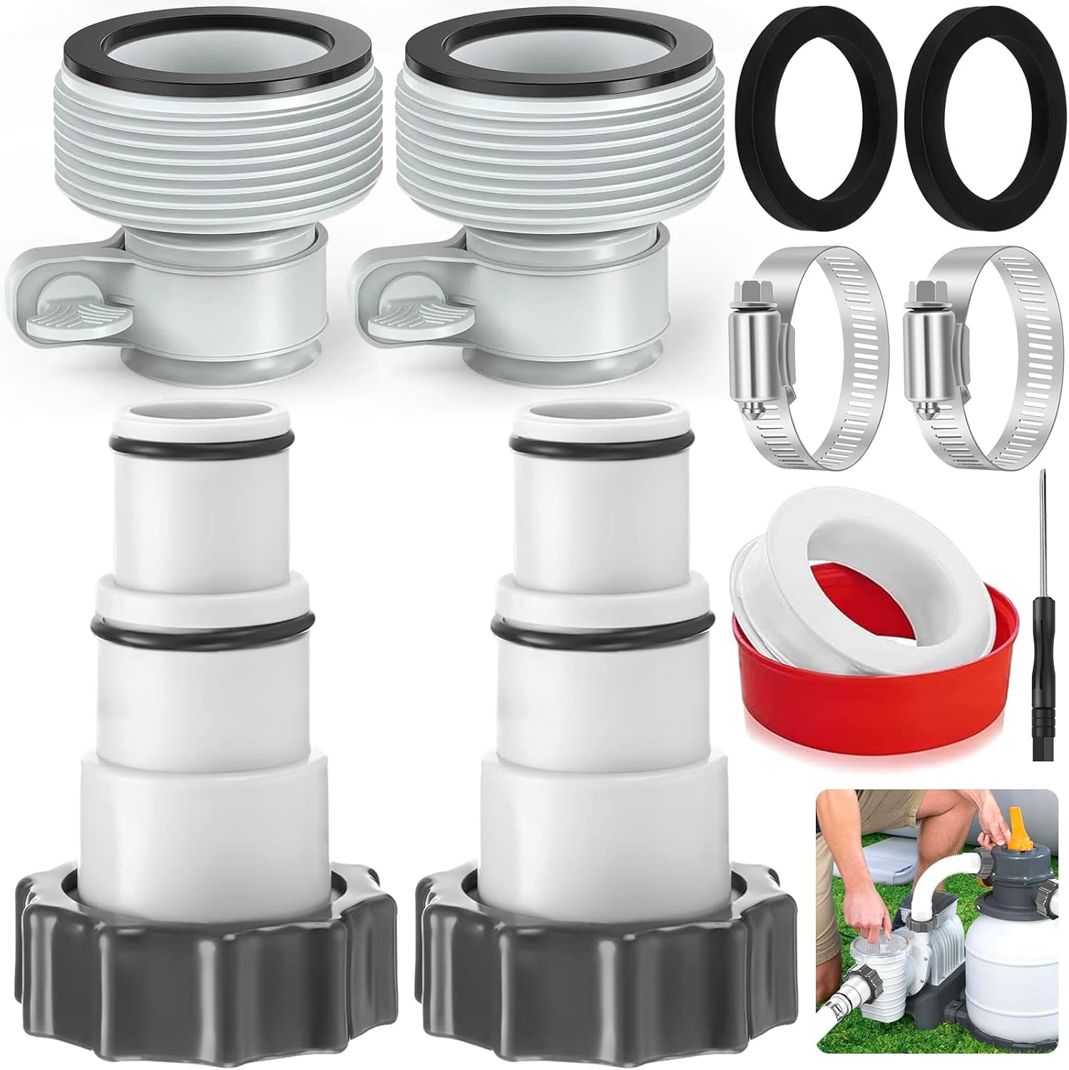 Zestaw 4 adapterów do węży basenowych 32-38 mm, wymienne adaptery do węży, adaptery basenowe, akcesoria do pomp basenowych, złączki do pomp Intex, śre