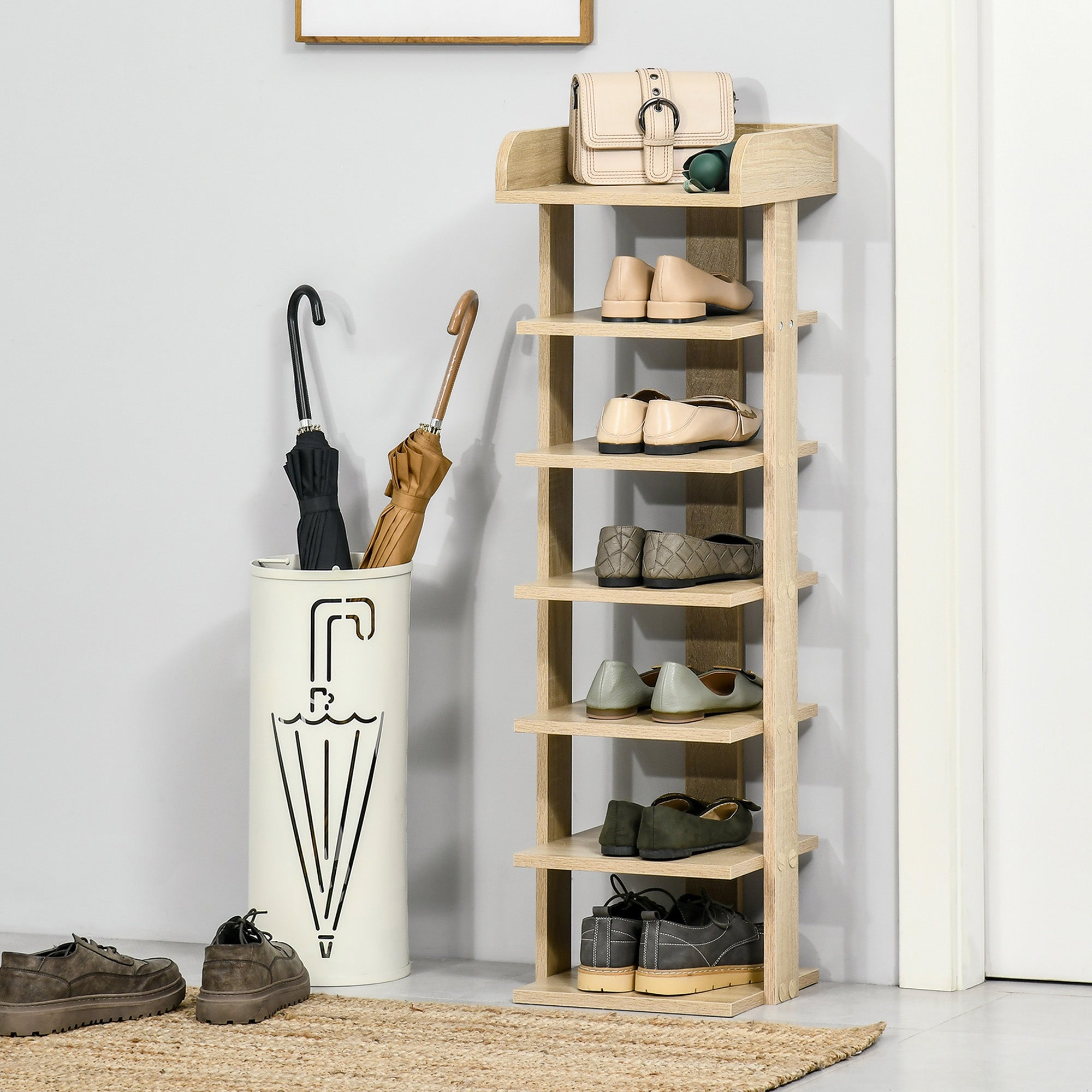 FetiNes Panca Portascarpe 3 Livelli, Scaffale Per Scarpe 73x30x45 Cm, Struttura In Acciaio E Legno MDF, Per Ingresso, Corridoio E Bagno